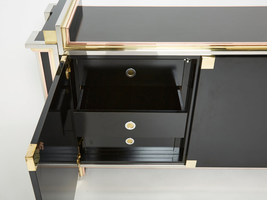 Alain Delon for Maison Jansen sideboard brass black lacquered 1972