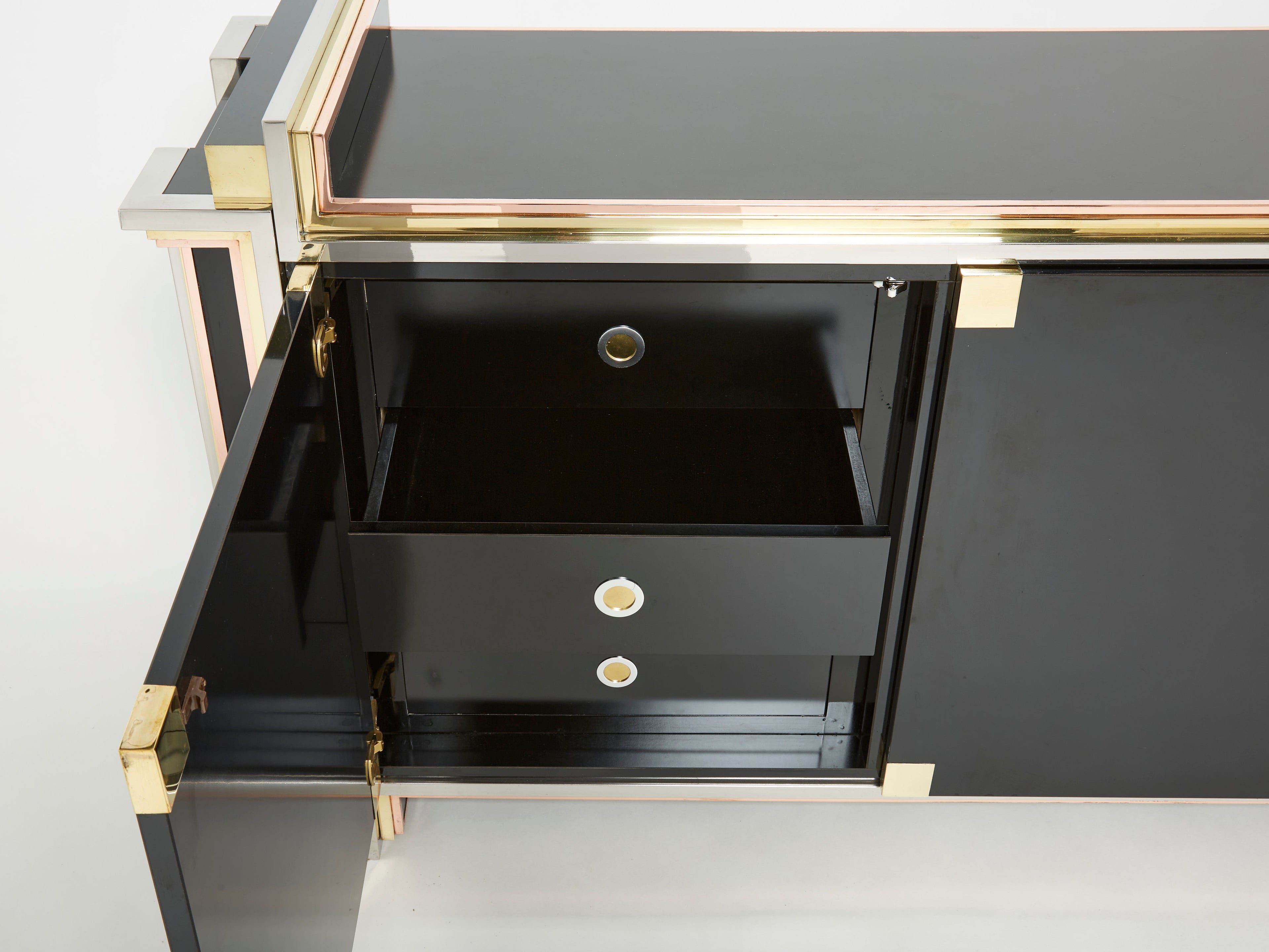 Alain Delon for Maison Jansen sideboard brass black lacquered 1972