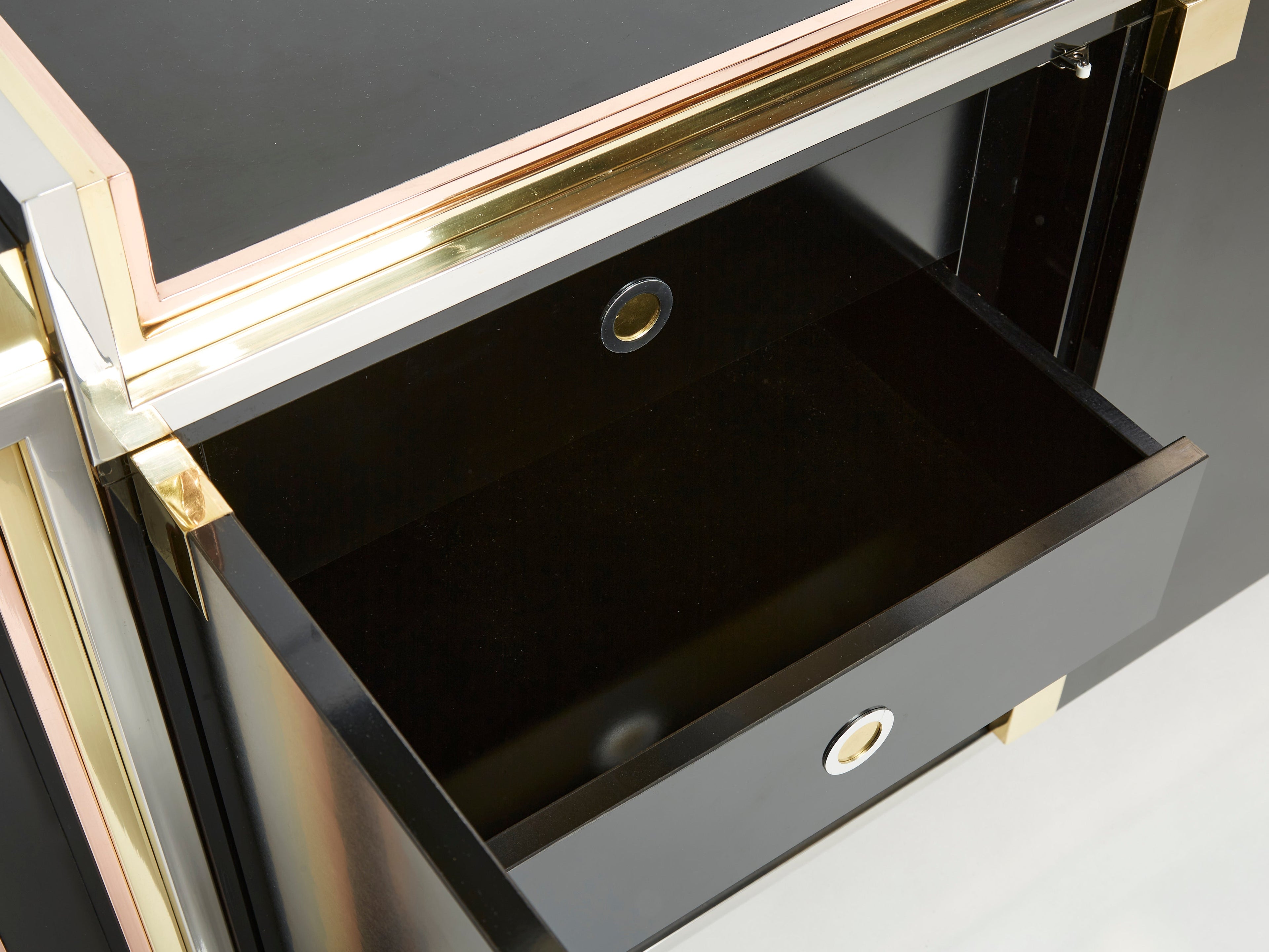 Alain Delon for Maison Jansen sideboard brass black lacquered 1972