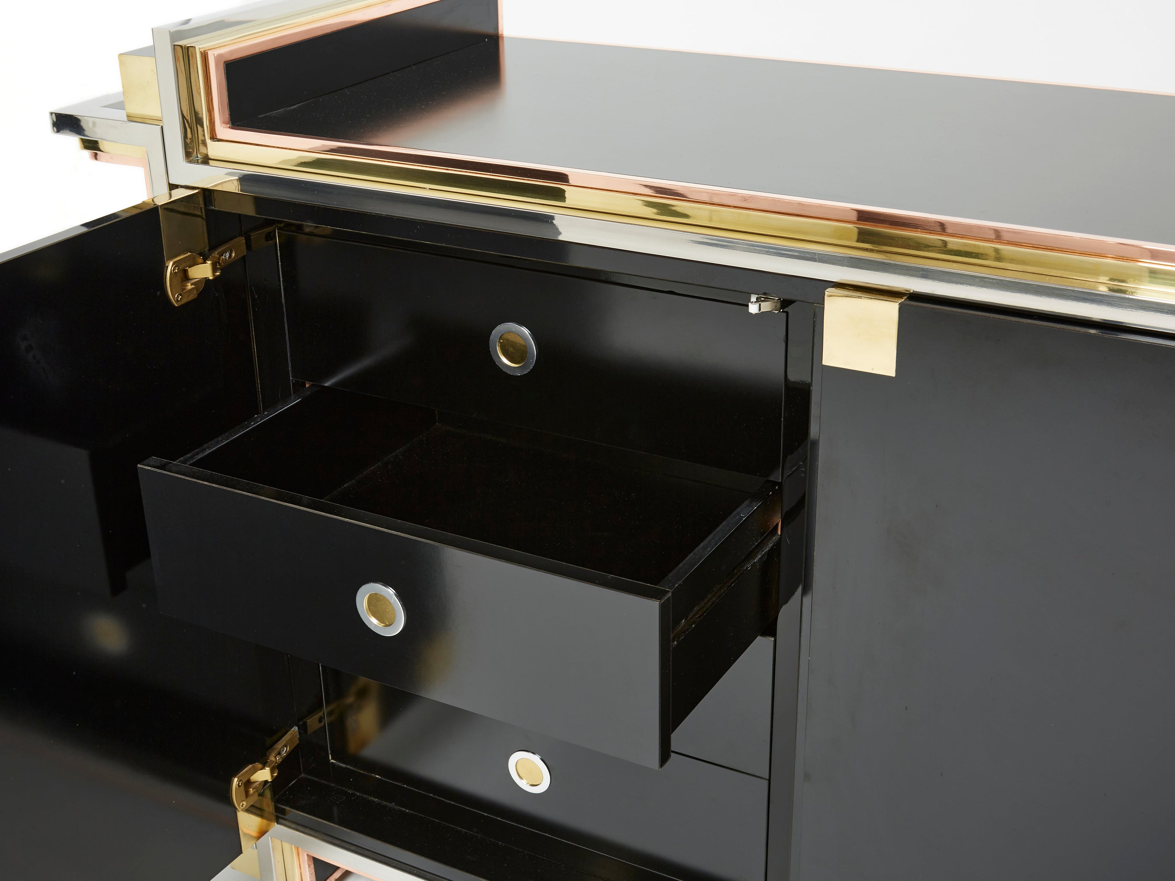 Alain Delon for Maison Jansen sideboard brass black lacquered 1972