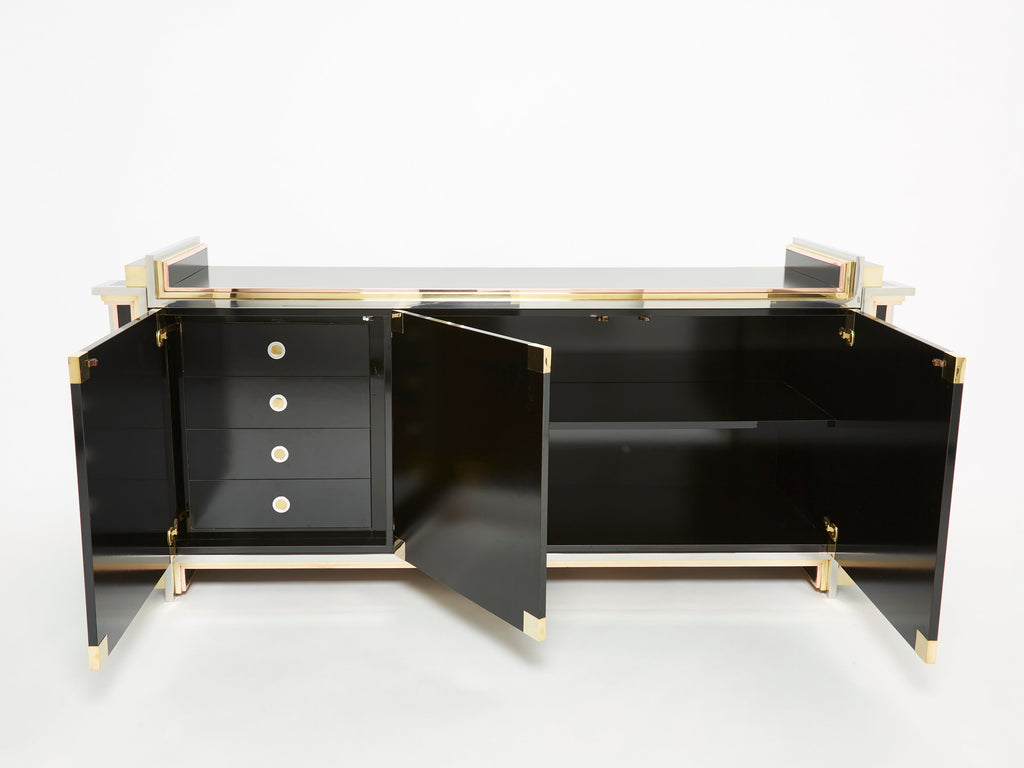Alain Delon for Maison Jansen sideboard brass black lacquered 1972