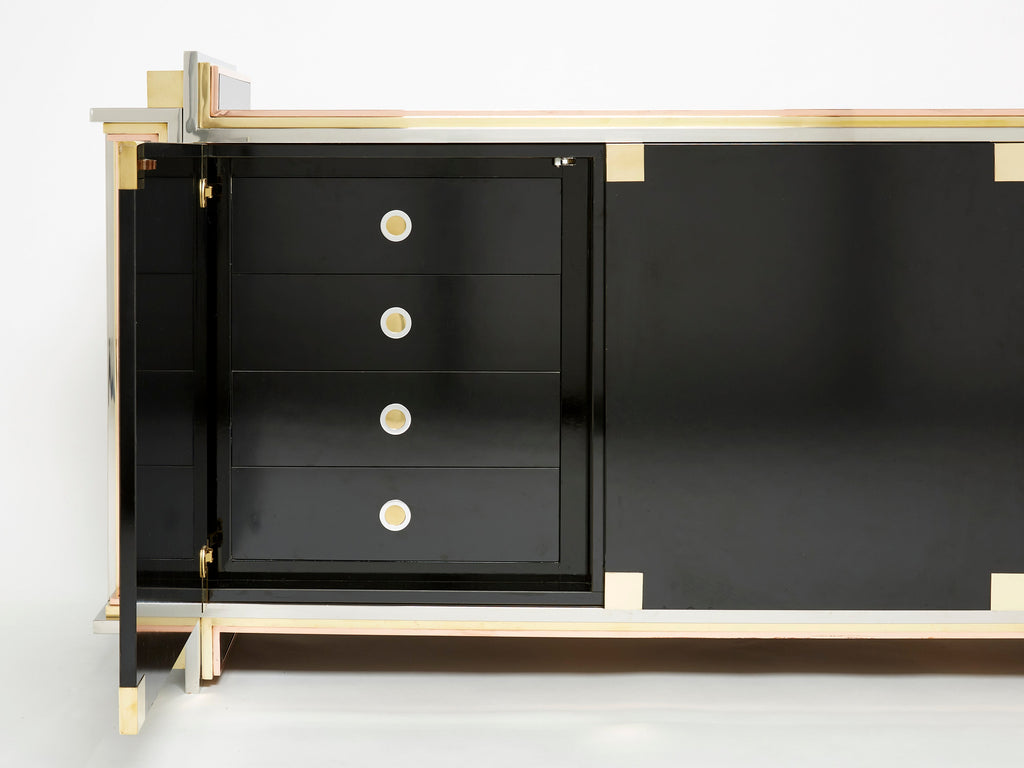 Alain Delon for Maison Jansen sideboard brass black lacquered 1972