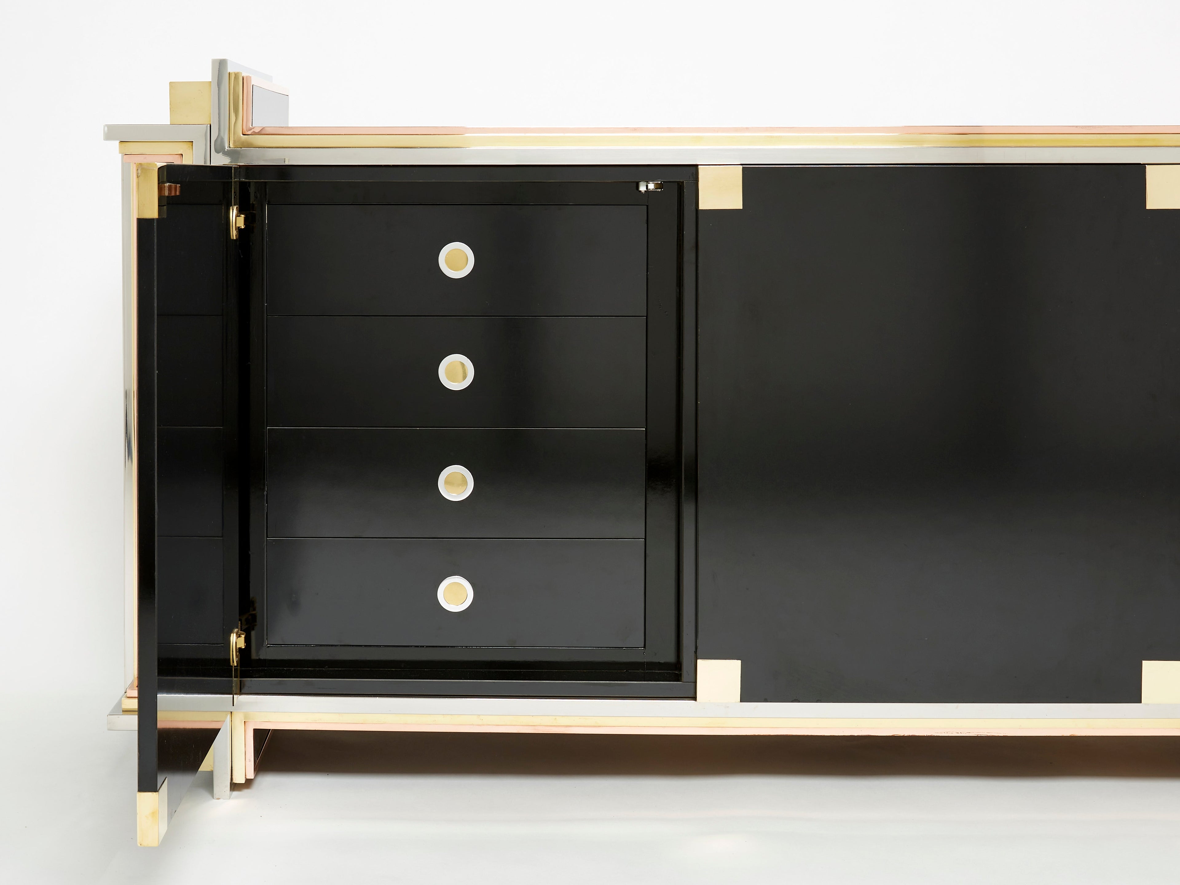 Alain Delon for Maison Jansen sideboard brass black lacquered 1972