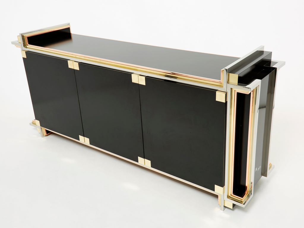 Alain Delon for Maison Jansen sideboard brass black lacquered 1972