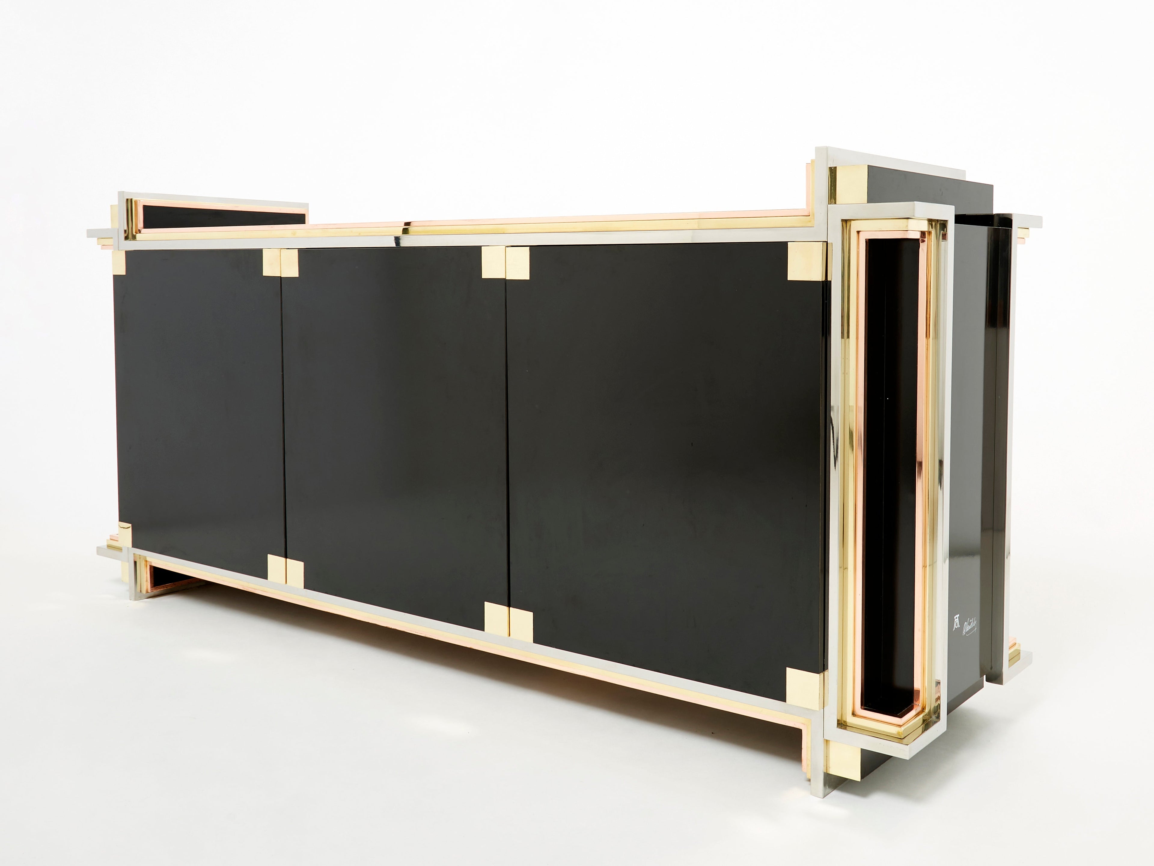 Alain Delon for Maison Jansen sideboard brass black lacquered 1972