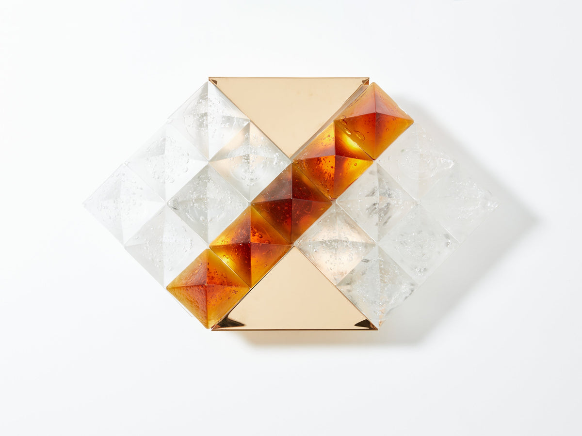 Albano Poli for Poliarte two-tone glass and brass wall lights 1970