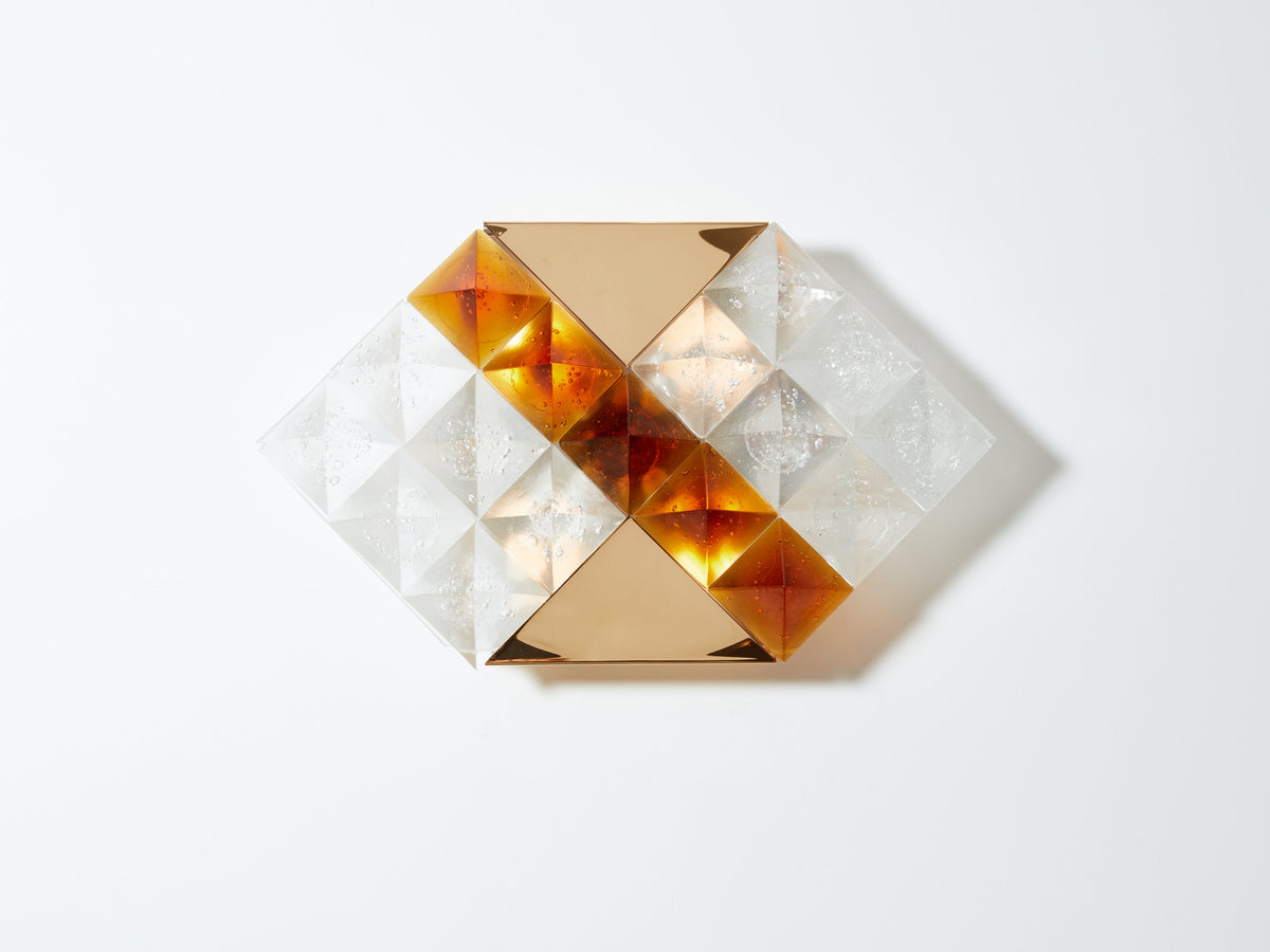 Albano Poli for Poliarte two-tone glass and brass wall lights 1970