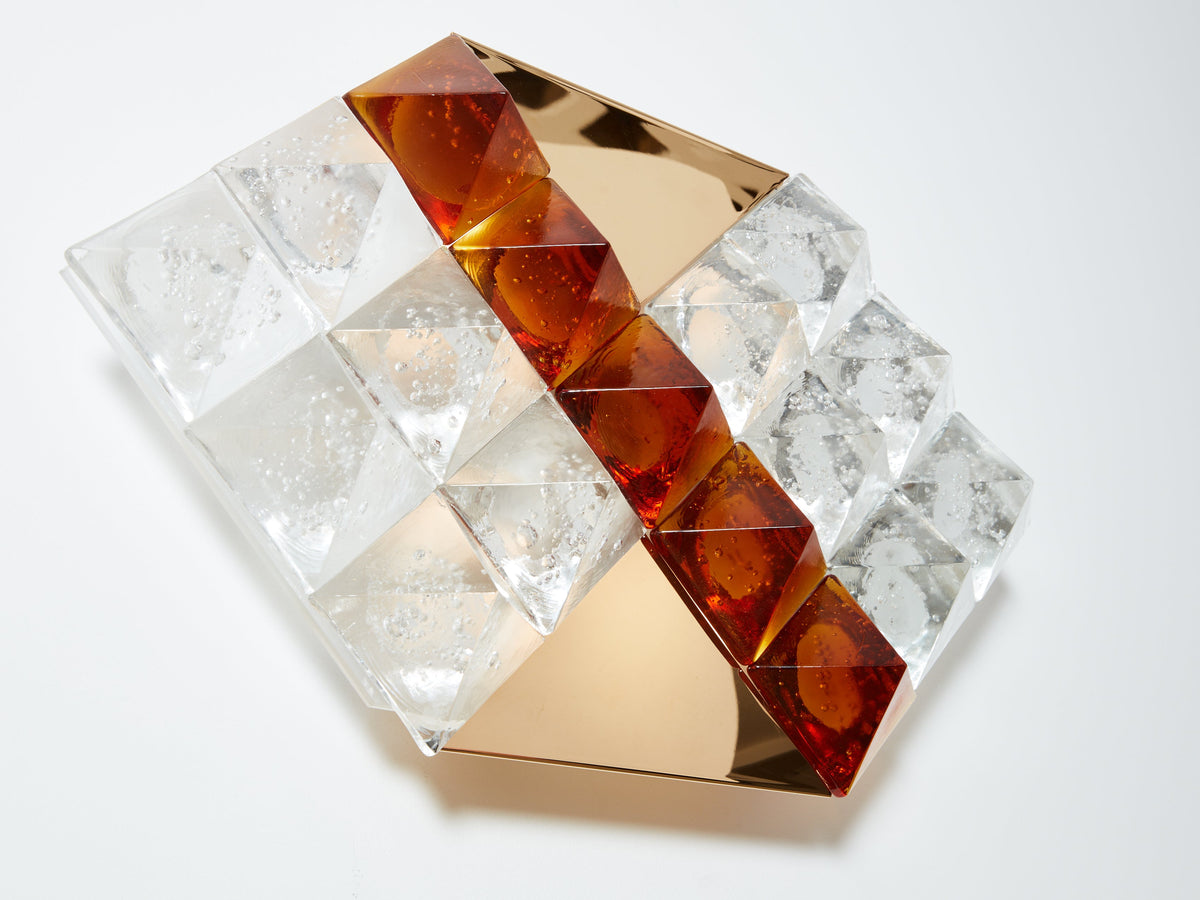 Albano Poli for Poliarte two-tone glass and brass wall lights 1970