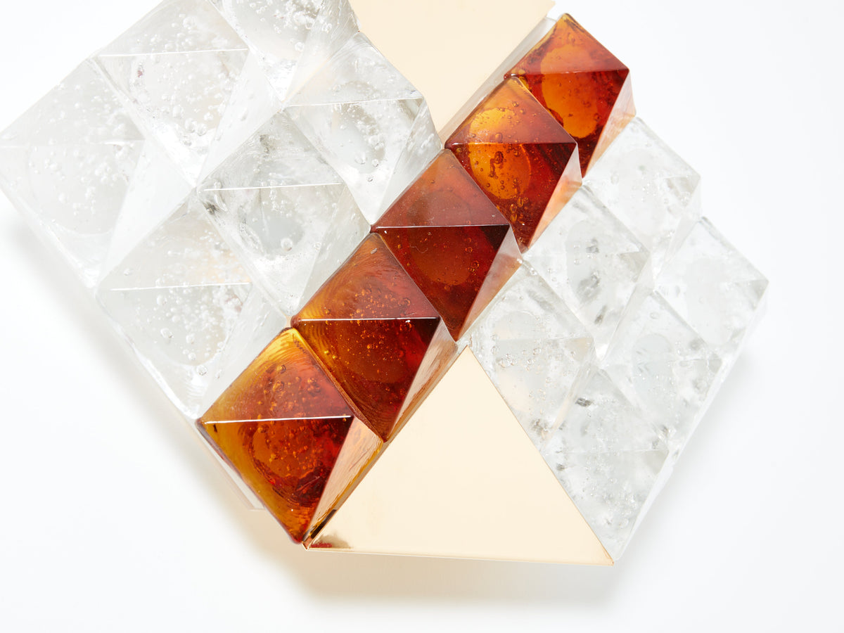 Albano Poli for Poliarte two-tone glass and brass wall lights 1970