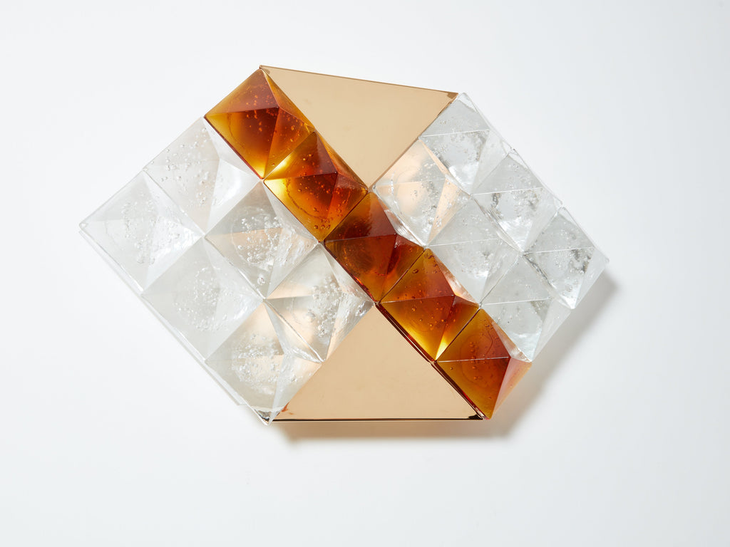 Albano Poli for Poliarte two-tone glass and brass wall lights 1970