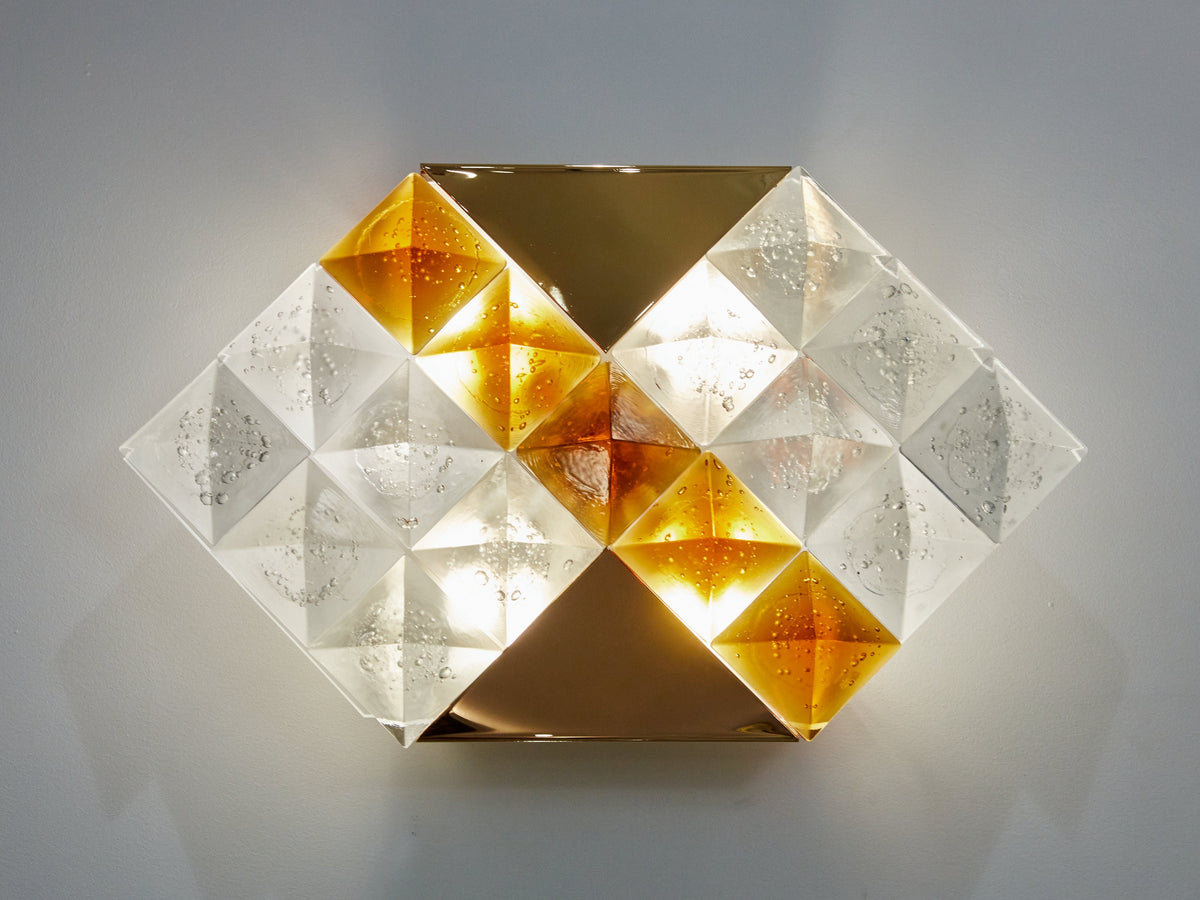 Albano Poli for Poliarte two-tone glass and brass wall lights 1970