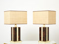 Pair of Italian Aldo Tura goatskin brass rattan table lamps 1970s