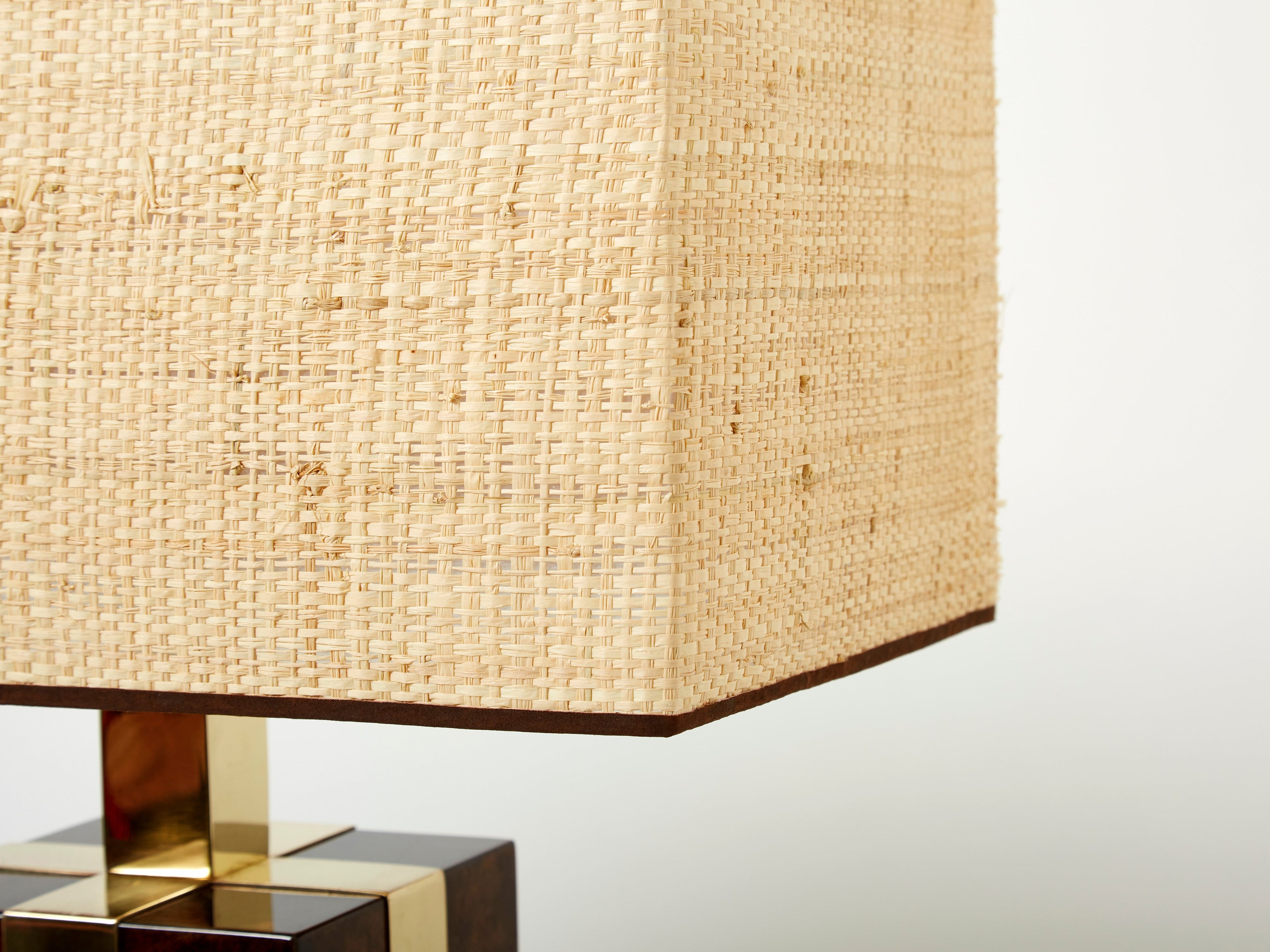 Pair of Italian Aldo Tura goatskin brass rattan table lamps 1970s