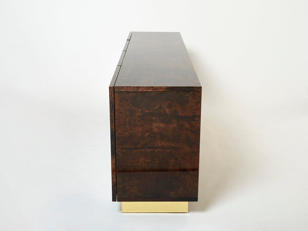 Aldo Tura brown goatskin parchment brass sideboard 1960s