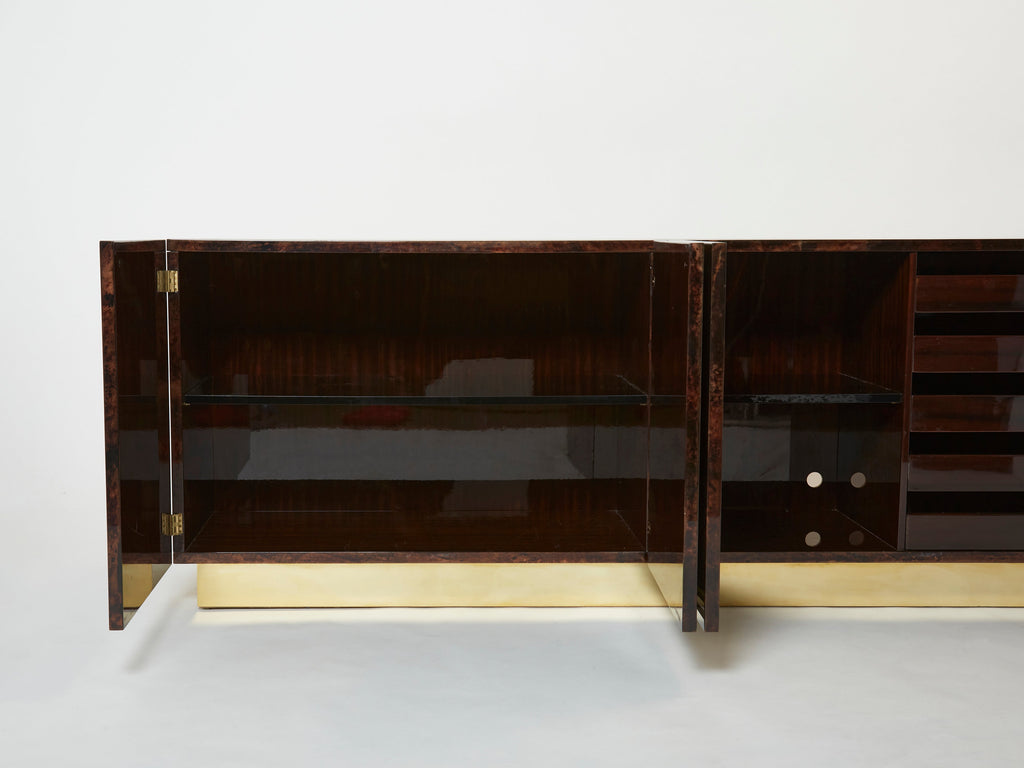 Aldo Tura brown goatskin parchment brass sideboard 1960s