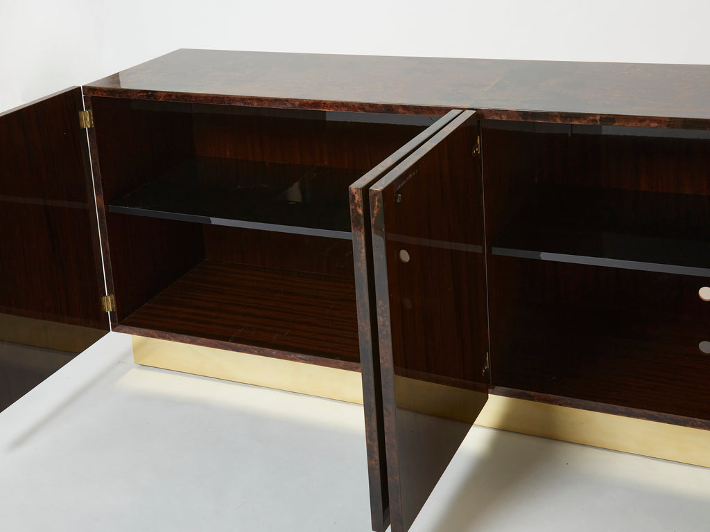 Aldo Tura brown goatskin parchment brass sideboard 1960s
