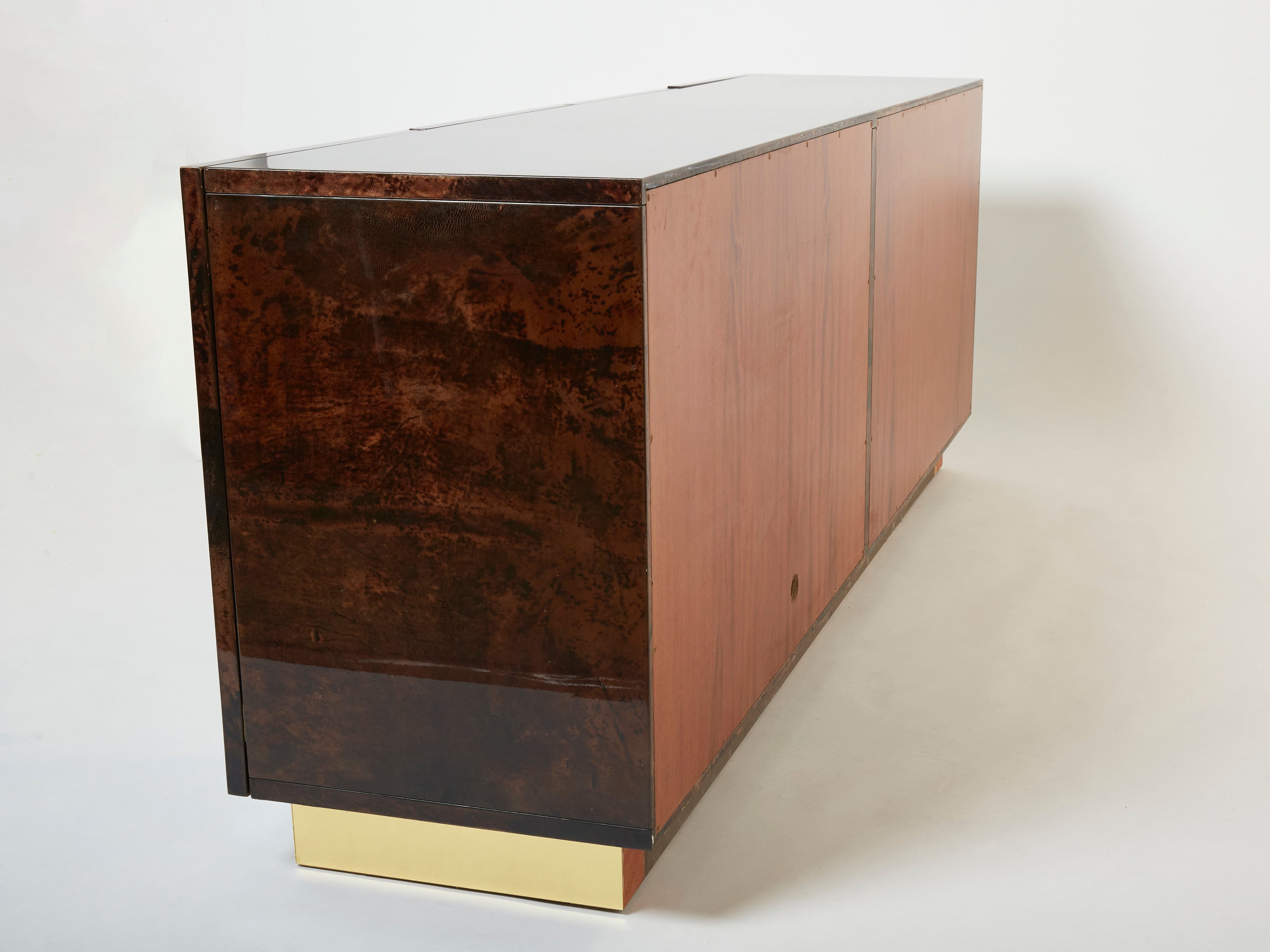 Aldo Tura brown goatskin parchment brass sideboard 1960s