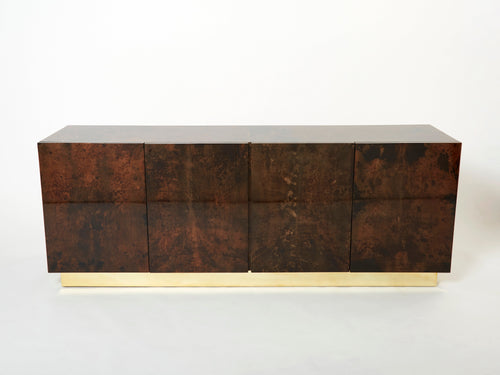 Aldo Tura brown goatskin parchment brass sideboard 1960s