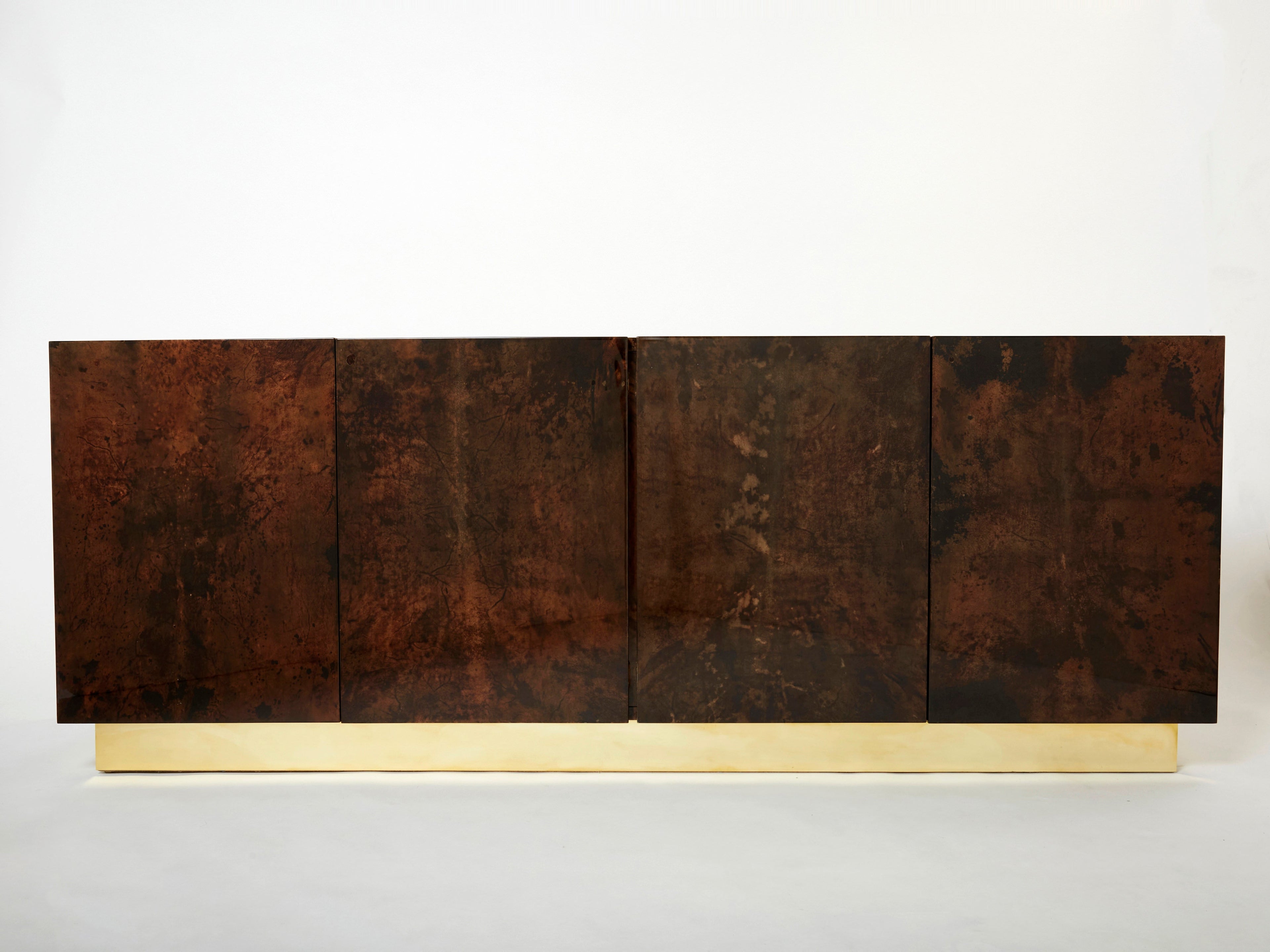 Aldo Tura brown goatskin parchment brass sideboard 1960s