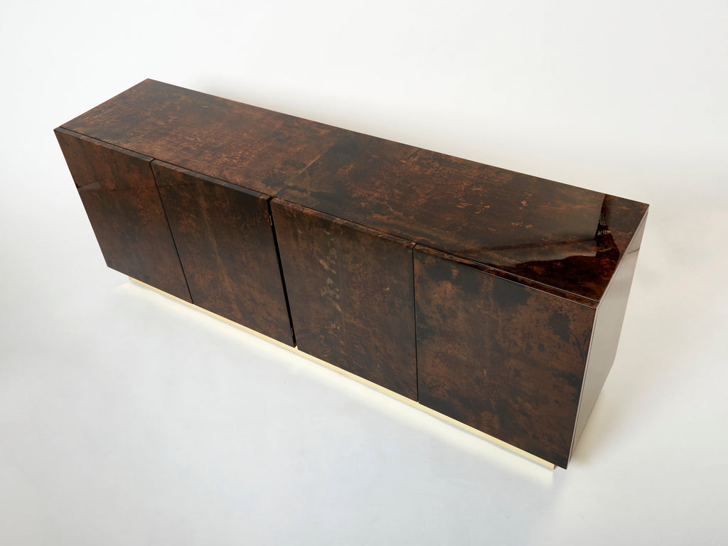 Aldo Tura brown goatskin parchment brass sideboard 1960s