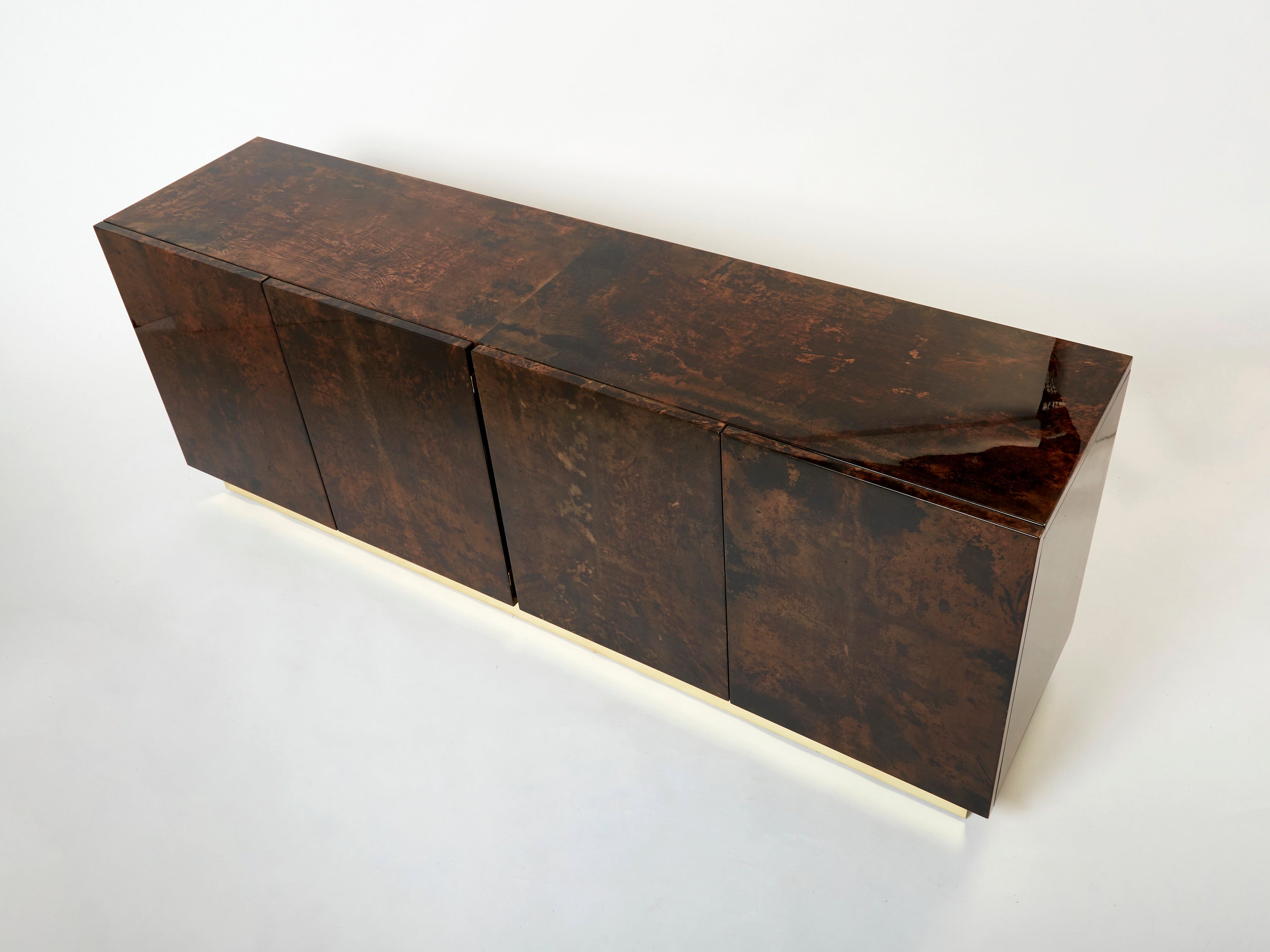 Aldo Tura brown goatskin parchment brass sideboard 1960s