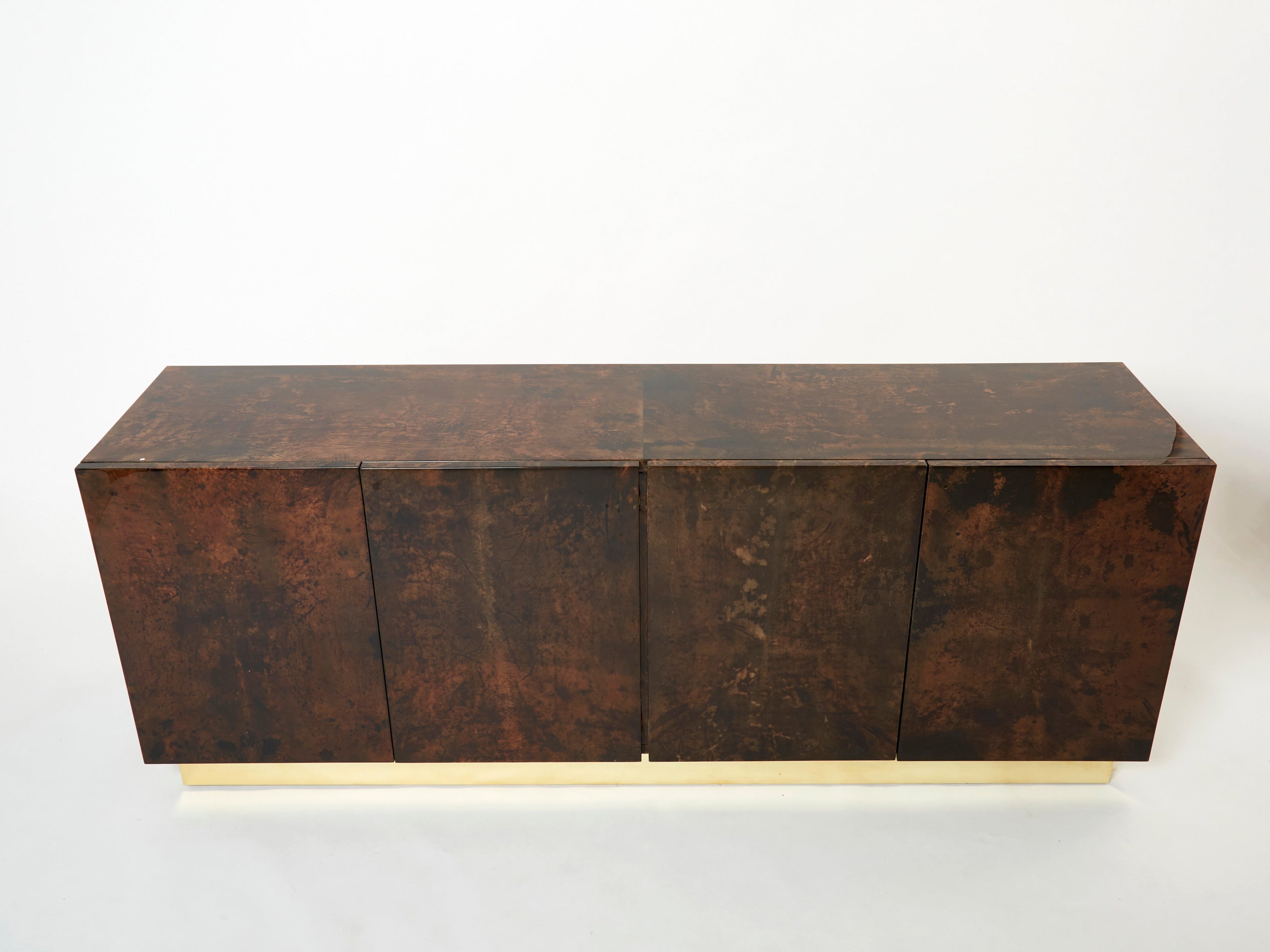 Aldo Tura brown goatskin parchment brass sideboard 1960s