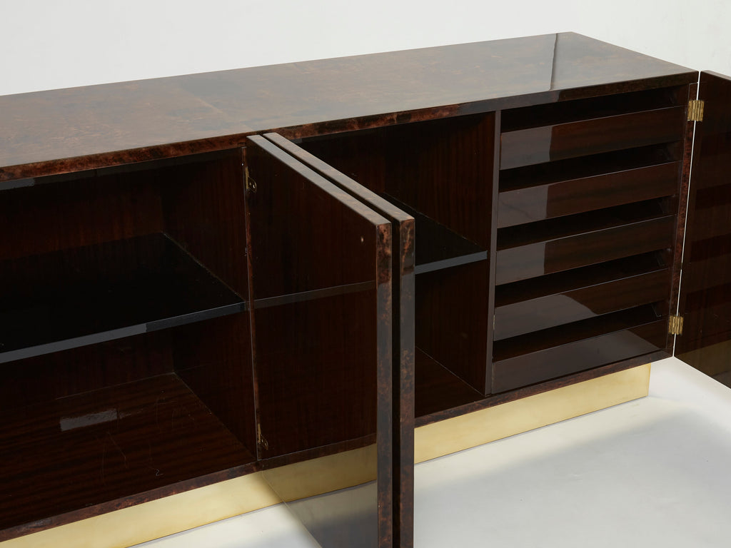 Aldo Tura brown goatskin parchment brass sideboard 1960s