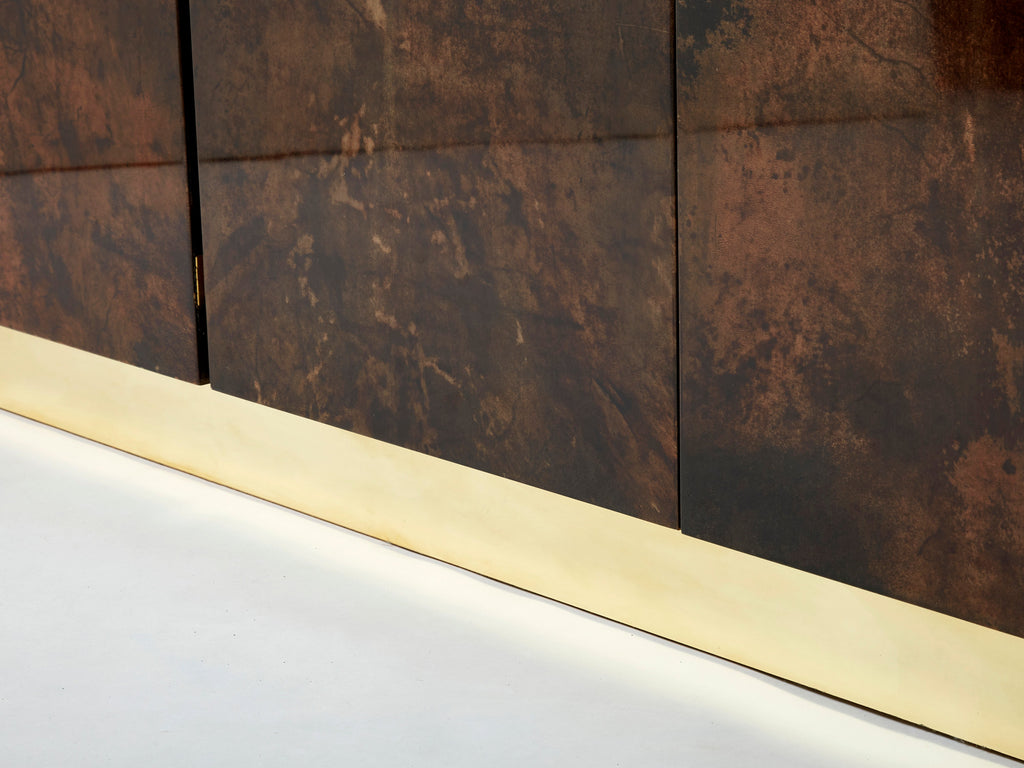 Aldo Tura brown goatskin parchment brass sideboard 1960s