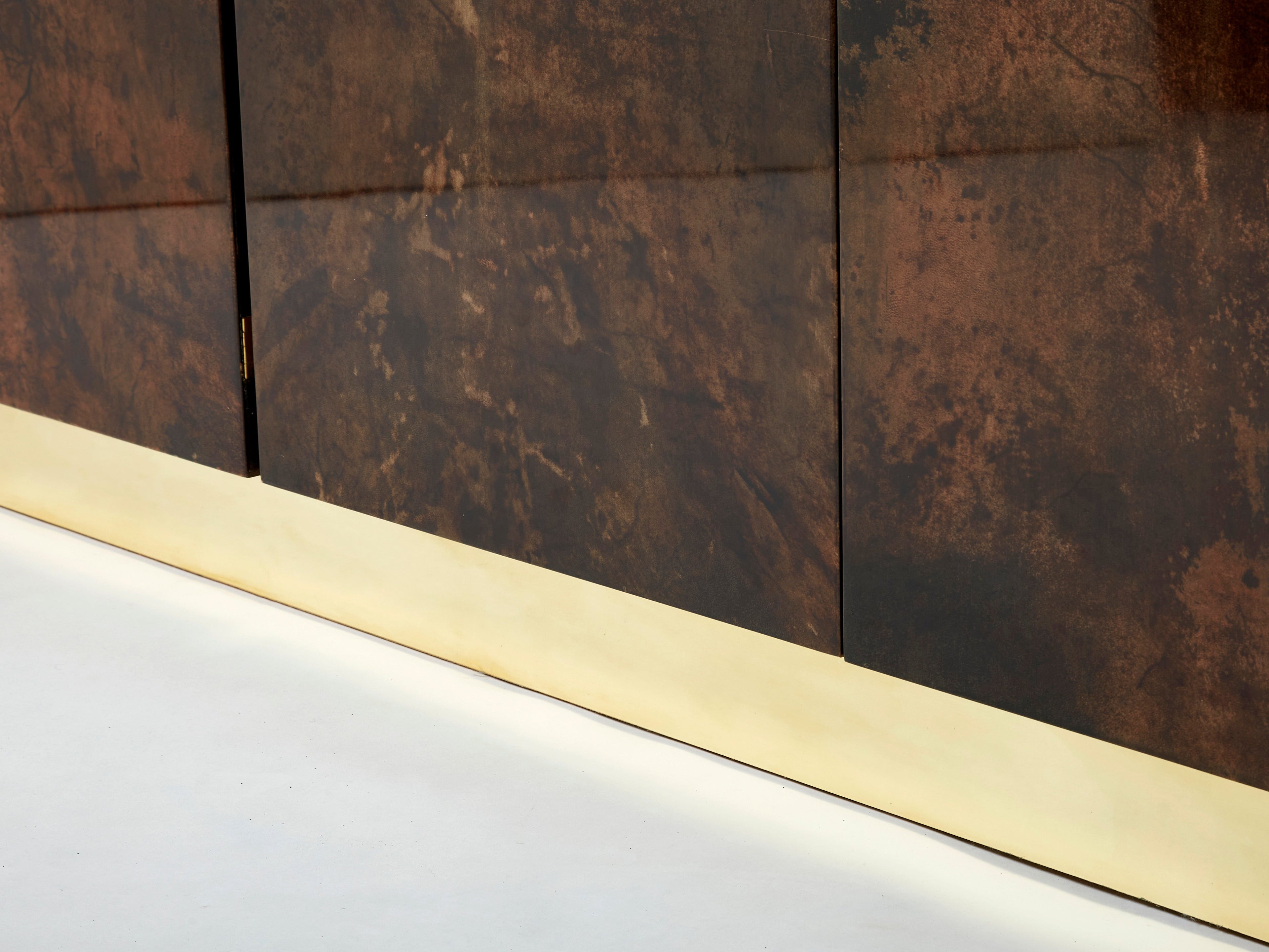 Aldo Tura brown goatskin parchment brass sideboard 1960s