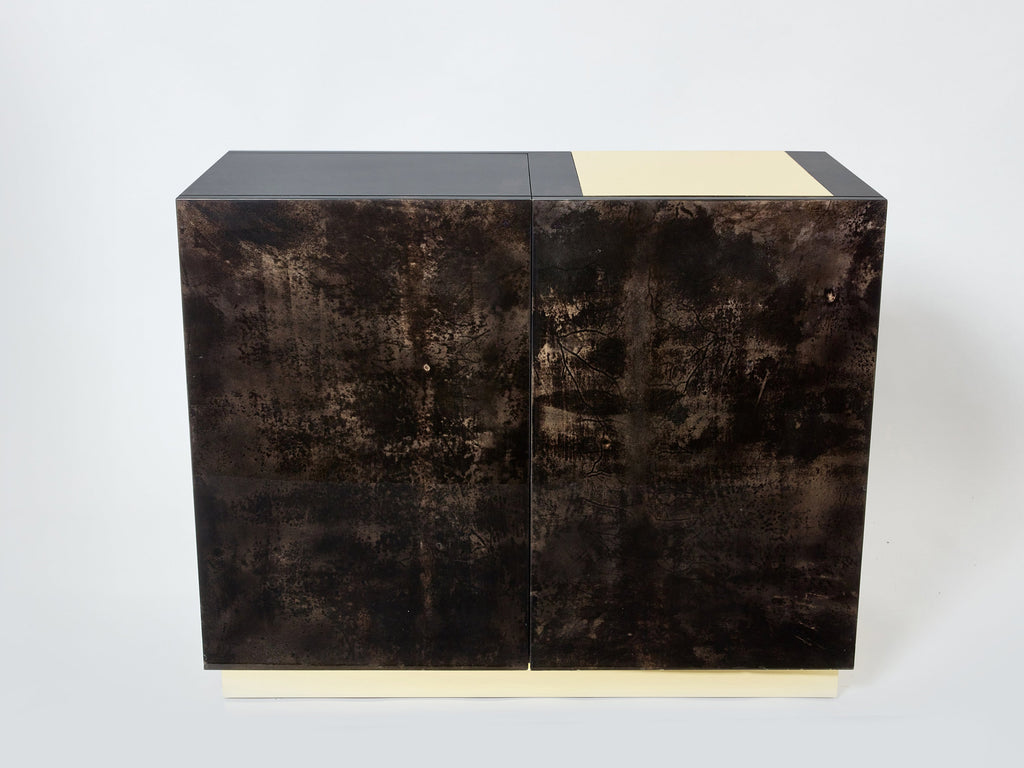Aldo Tura brown goatskin parchment brass cabinet bar 1960s