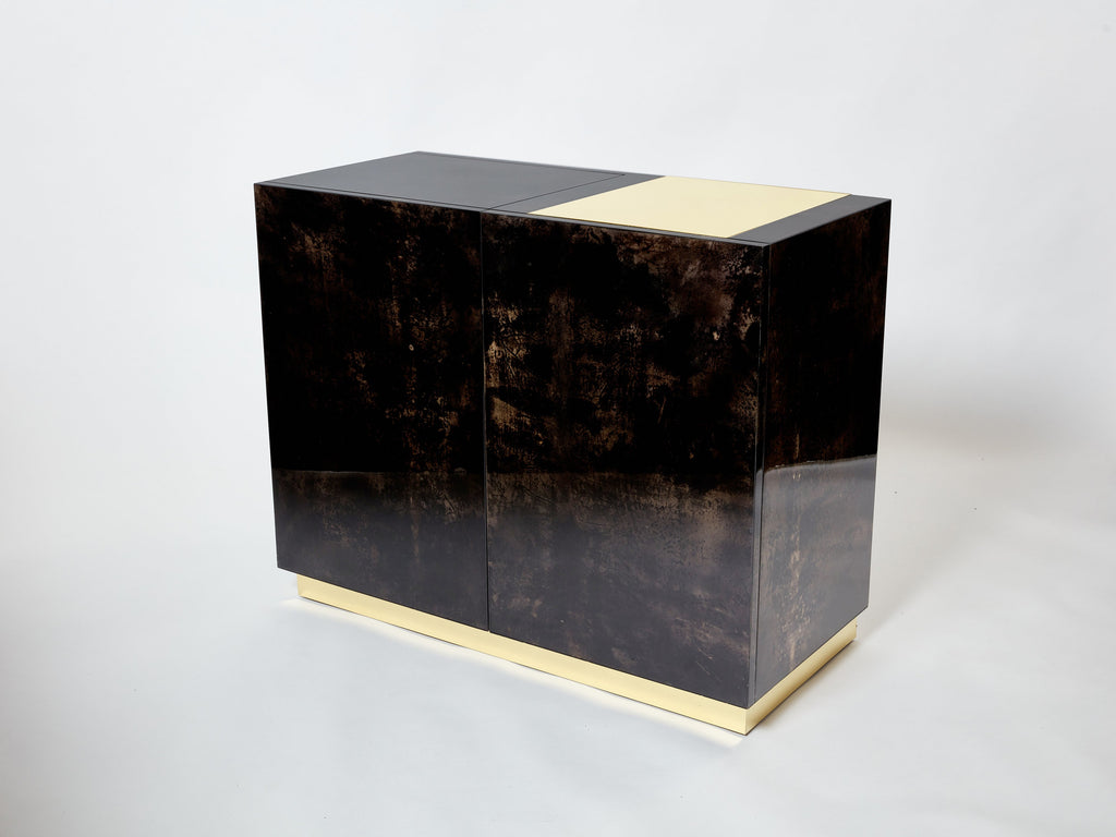 Aldo Tura brown goatskin parchment brass cabinet bar 1960s