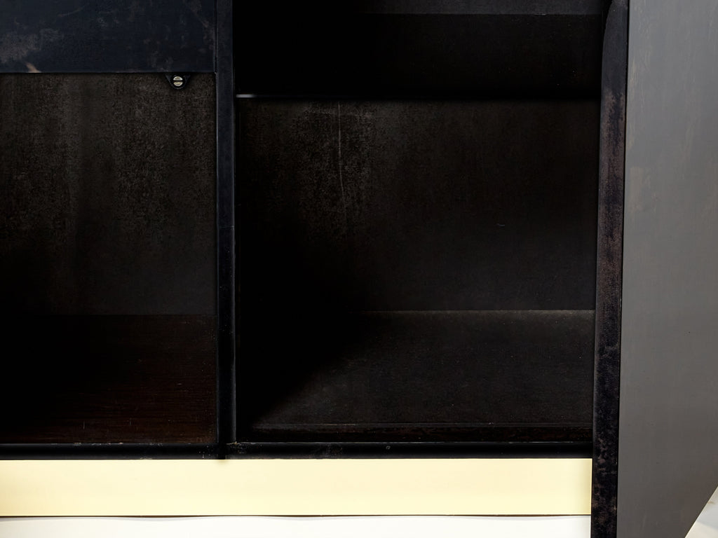 Aldo Tura brown goatskin parchment brass cabinet bar 1960s