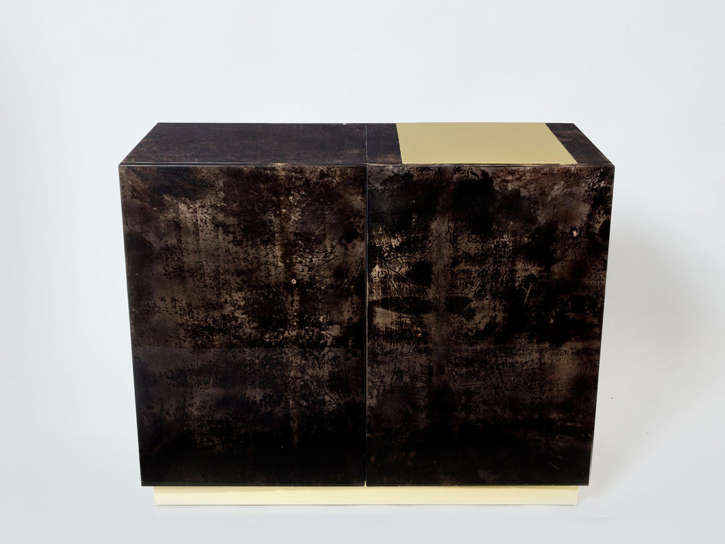 Aldo Tura brown goatskin parchment brass cabinet bar 1960s