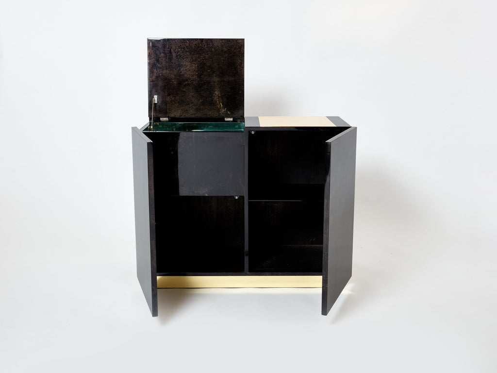 Aldo Tura brown goatskin parchment brass cabinet bar 1960s