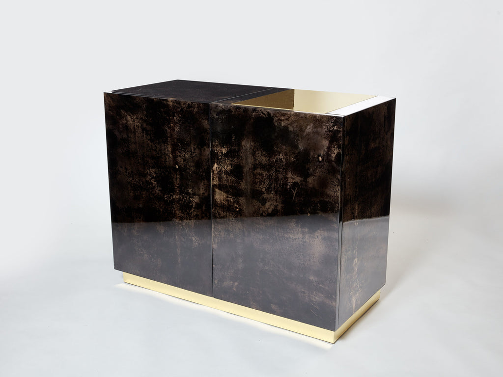 Aldo Tura brown goatskin parchment brass cabinet bar 1960s