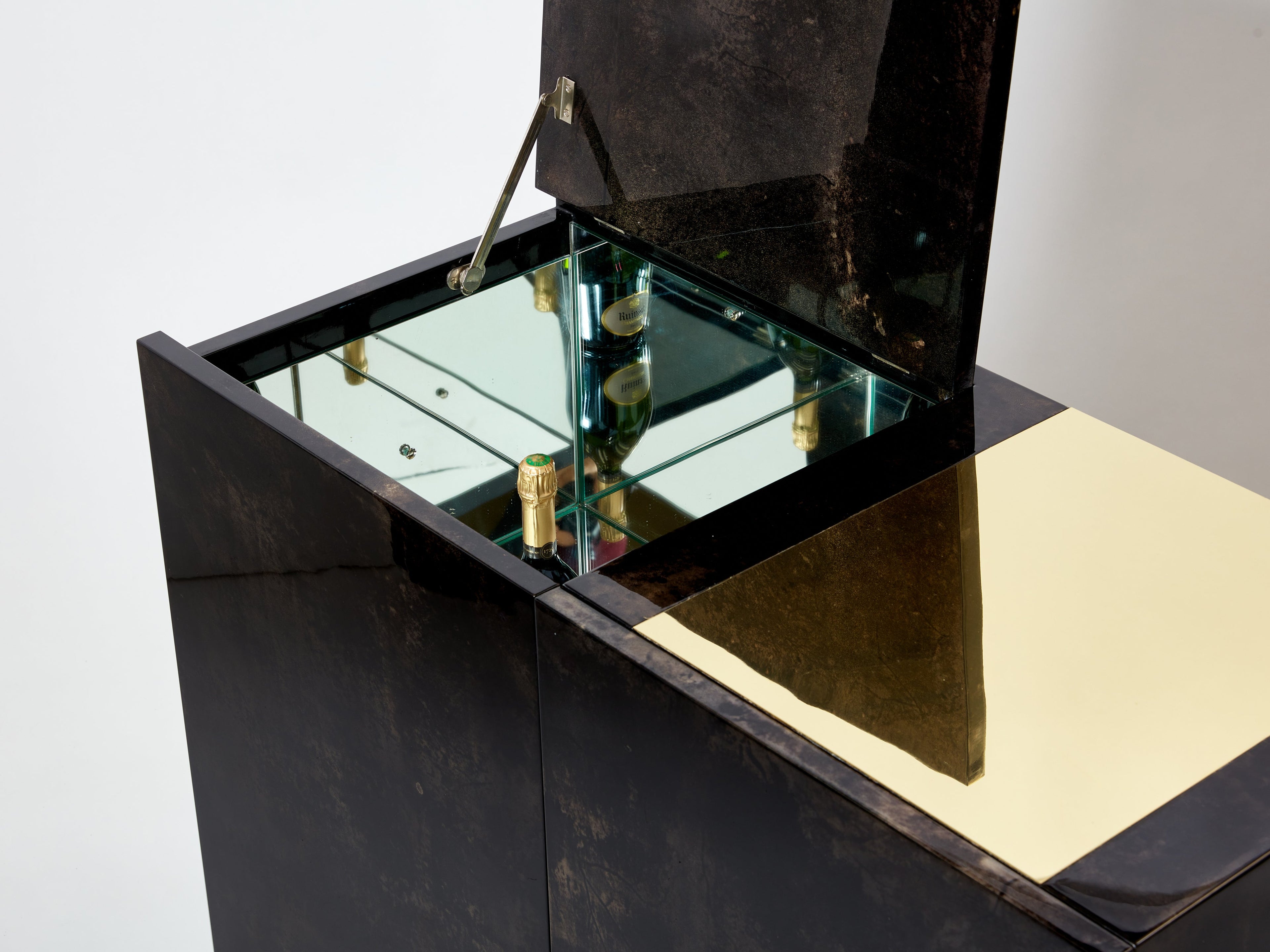 Aldo Tura brown goatskin parchment brass cabinet bar 1960s