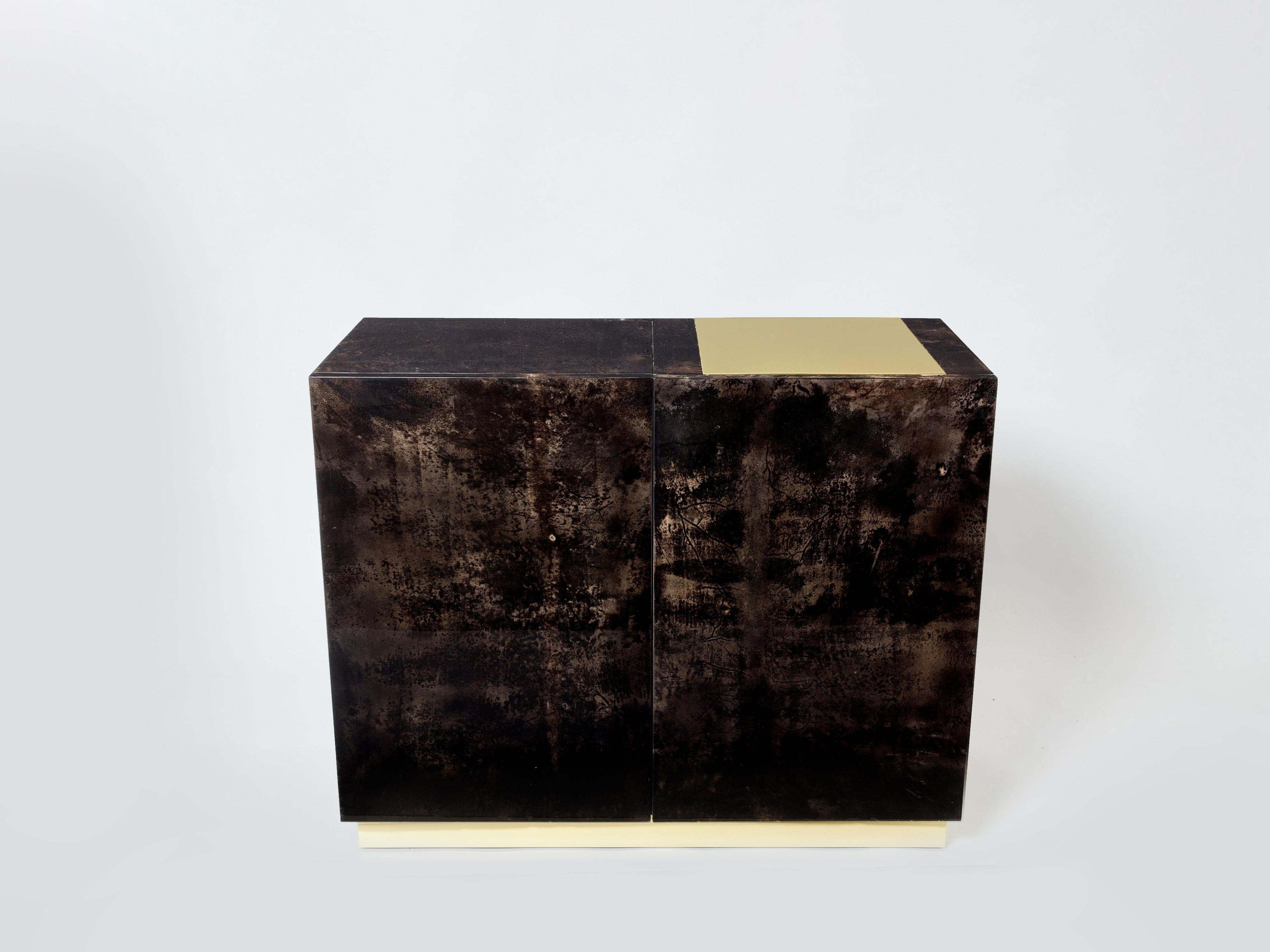Aldo Tura brown goatskin parchment brass cabinet bar 1960s