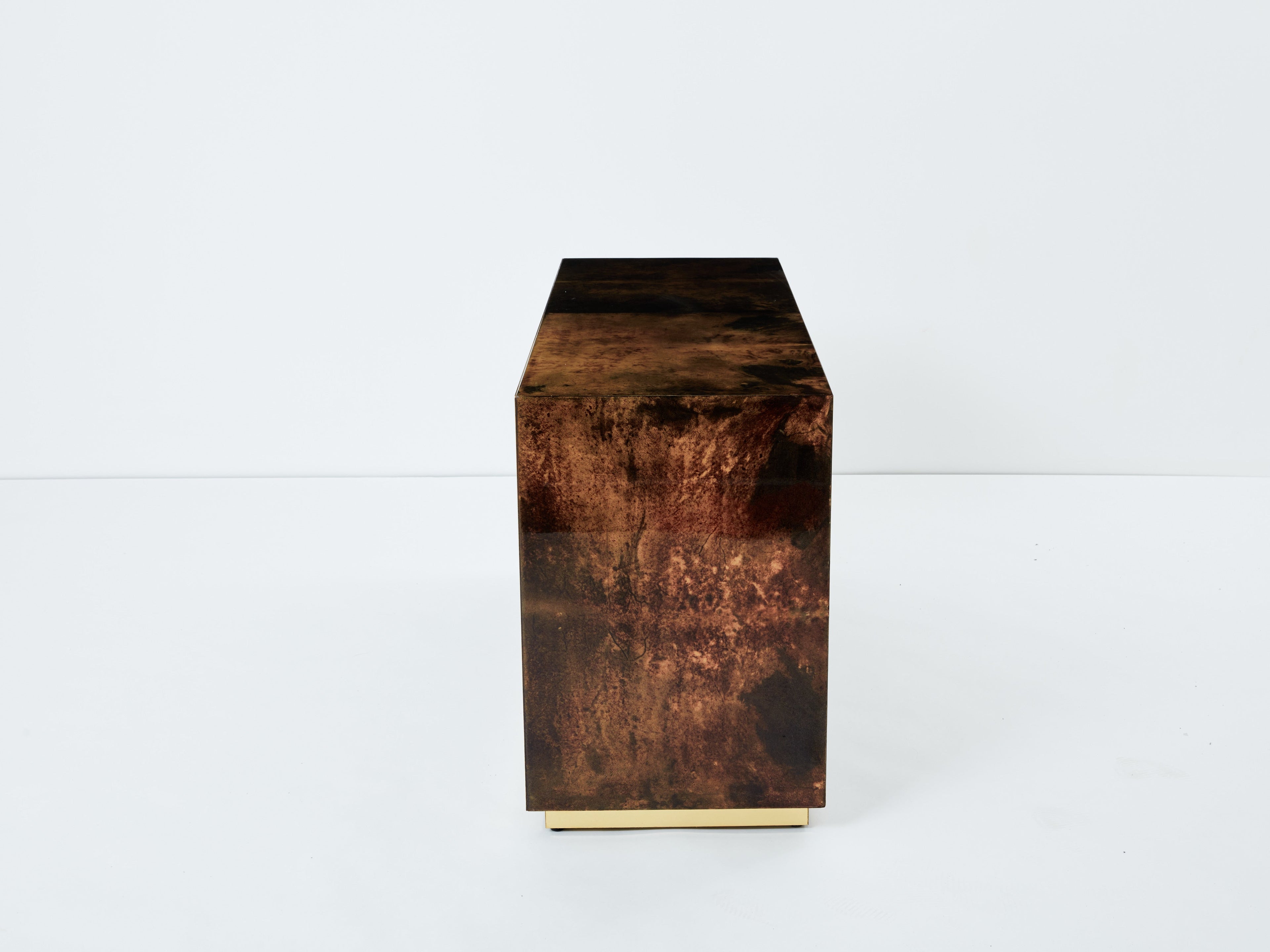 Aldo Tura brown goatskin parchment brass commode 1960s