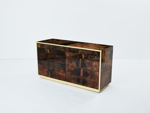 Aldo Tura brown goatskin parchment brass commode 1960s