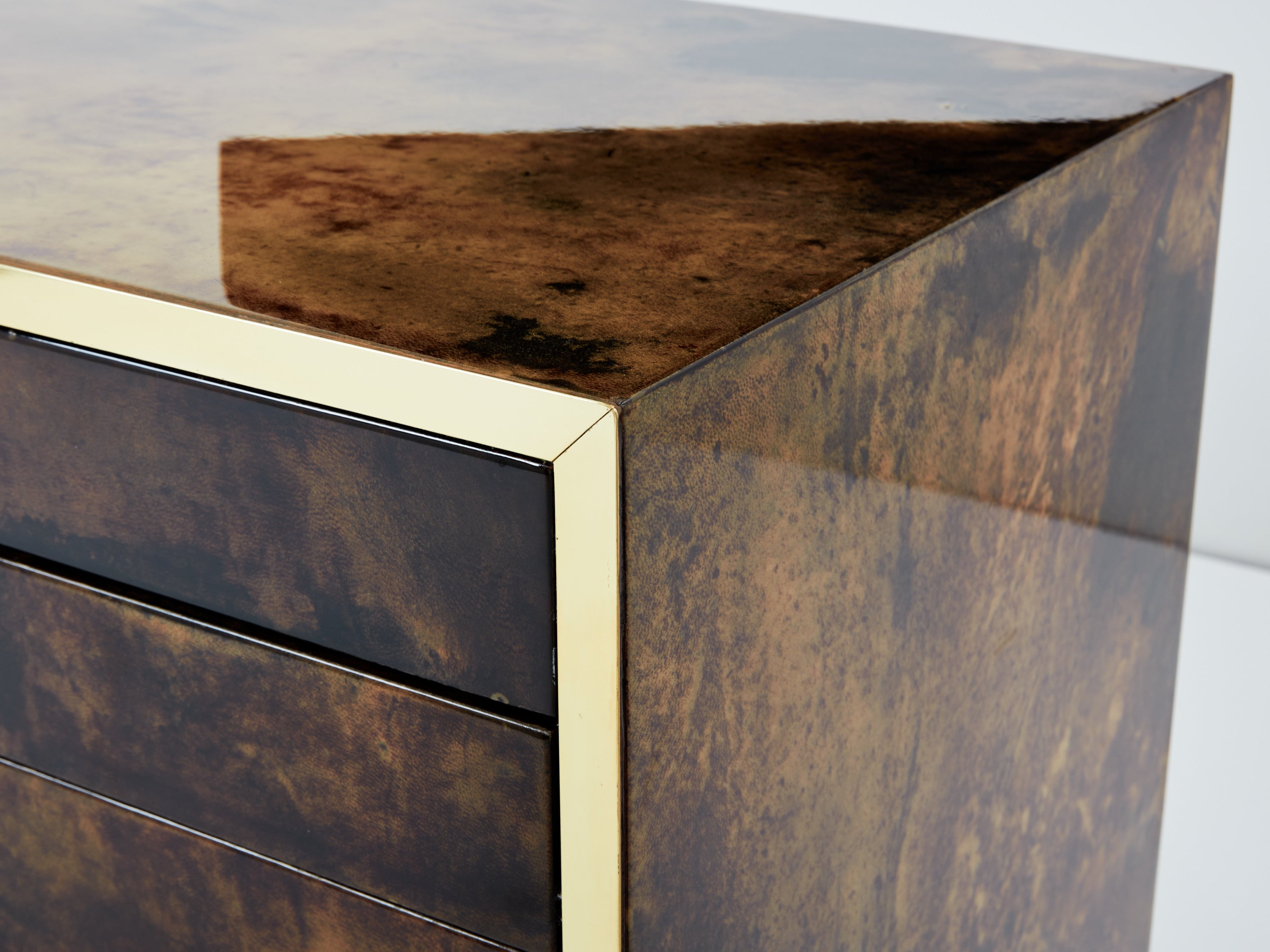 Aldo Tura brown goatskin parchment brass commode 1960s