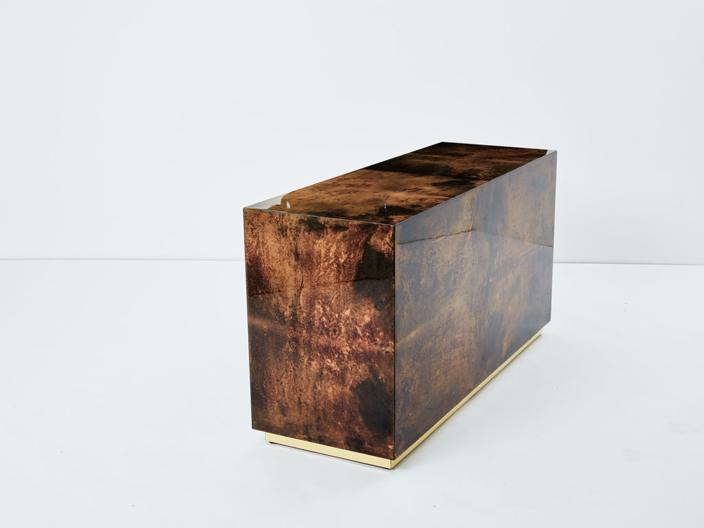 Aldo Tura brown goatskin parchment brass commode 1960s