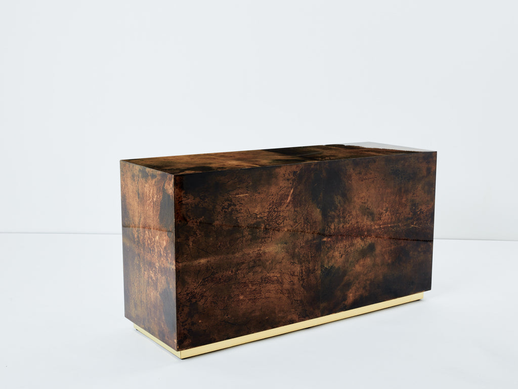 Aldo Tura brown goatskin parchment brass commode 1960s