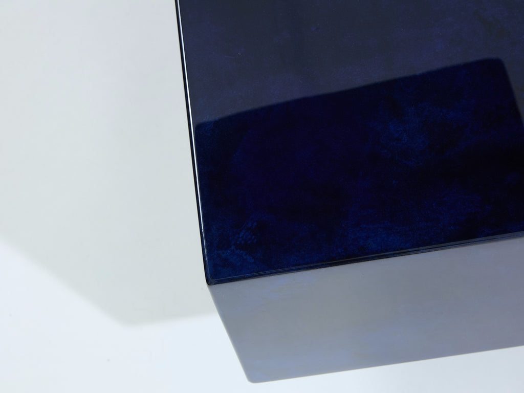 Dark blue goatskin parchment coffee table by Aldo Tura 1960s