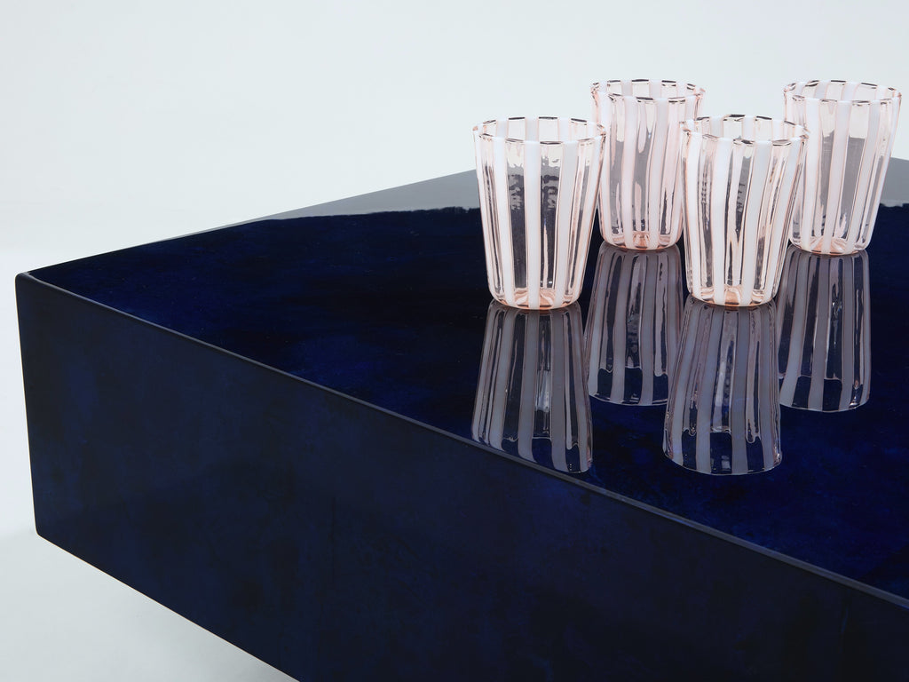 Dark blue goatskin parchment coffee table by Aldo Tura 1960s