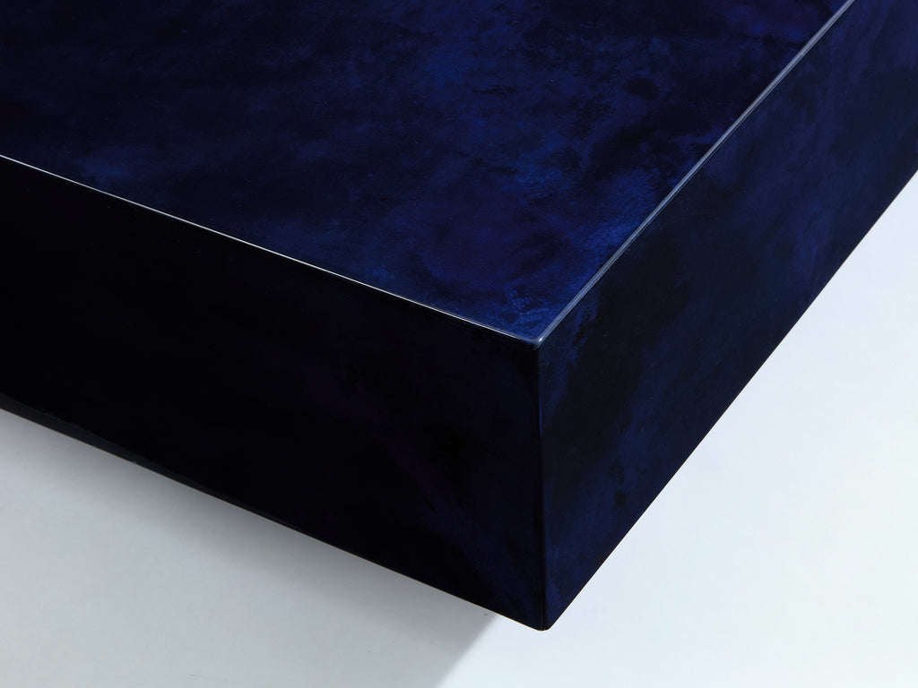 Dark blue goatskin parchment coffee table by Aldo Tura 1960s