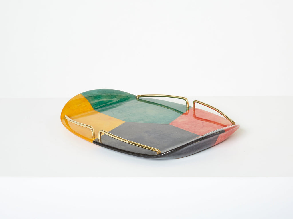 Aldo Tura goatskin and brass small serving tray for Macabo Milano 1960