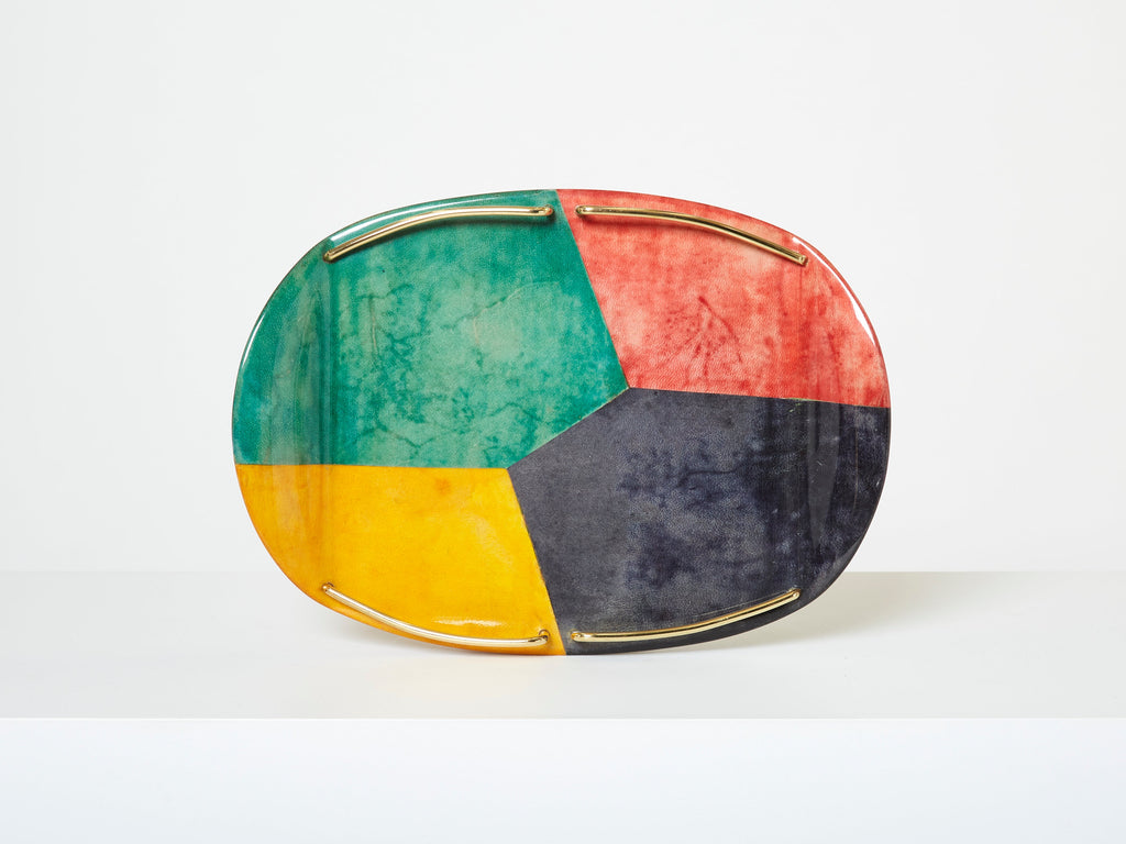Aldo Tura goatskin and brass small serving tray for Macabo Milano 1960