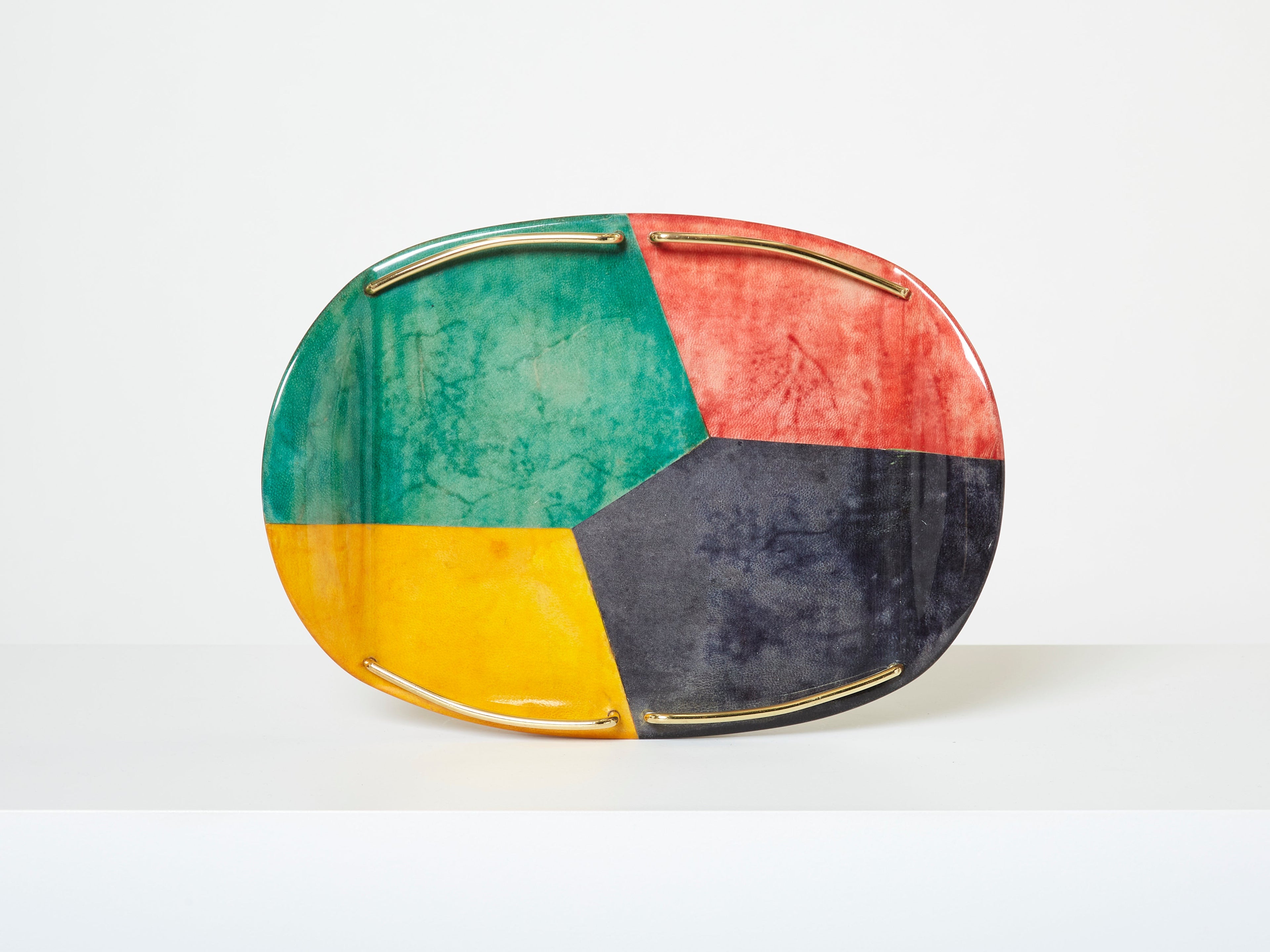 Aldo Tura goatskin and brass small serving tray for Macabo Milano 1960