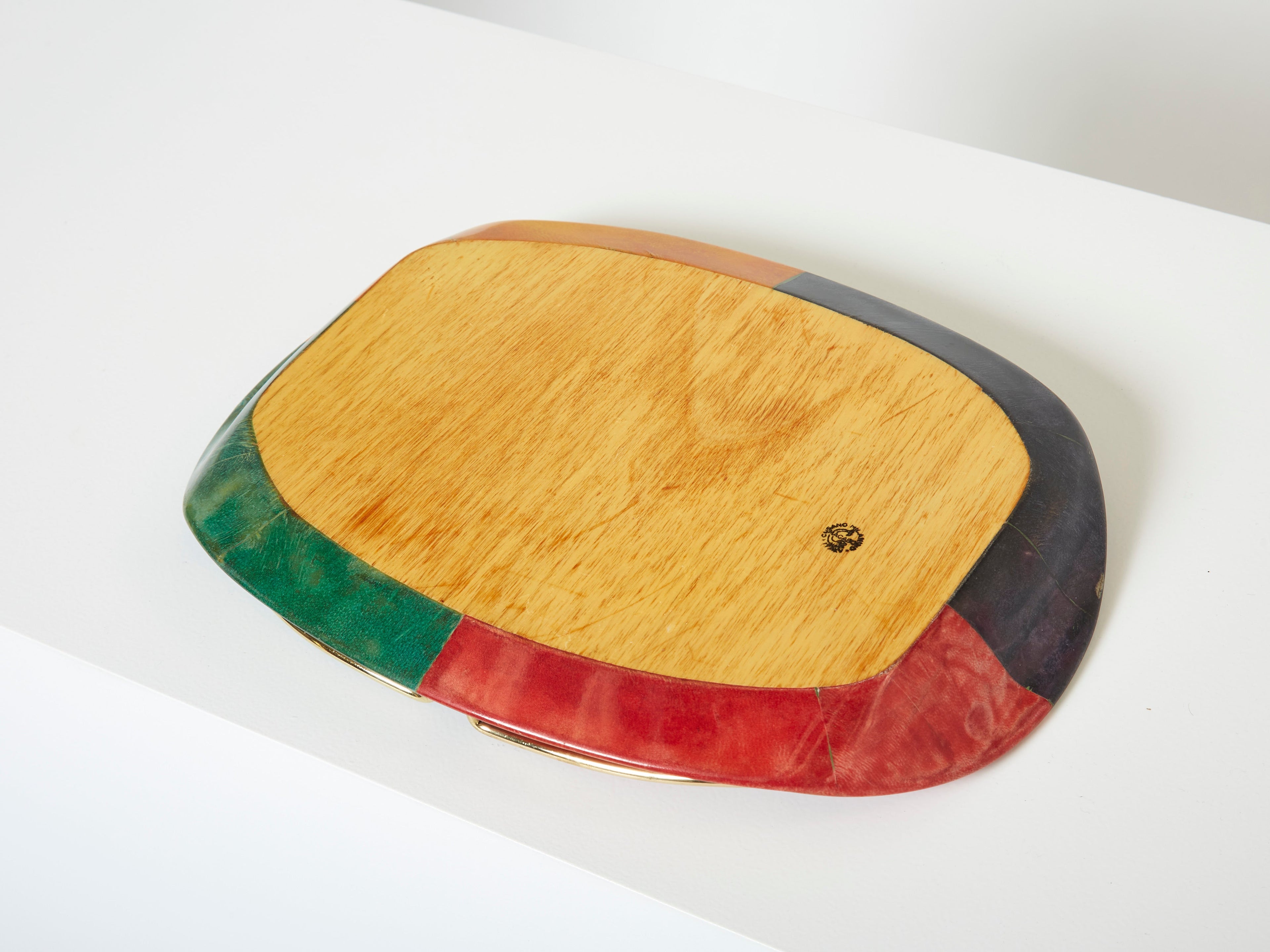 Aldo Tura goatskin and brass small serving tray for Macabo Milano 1960