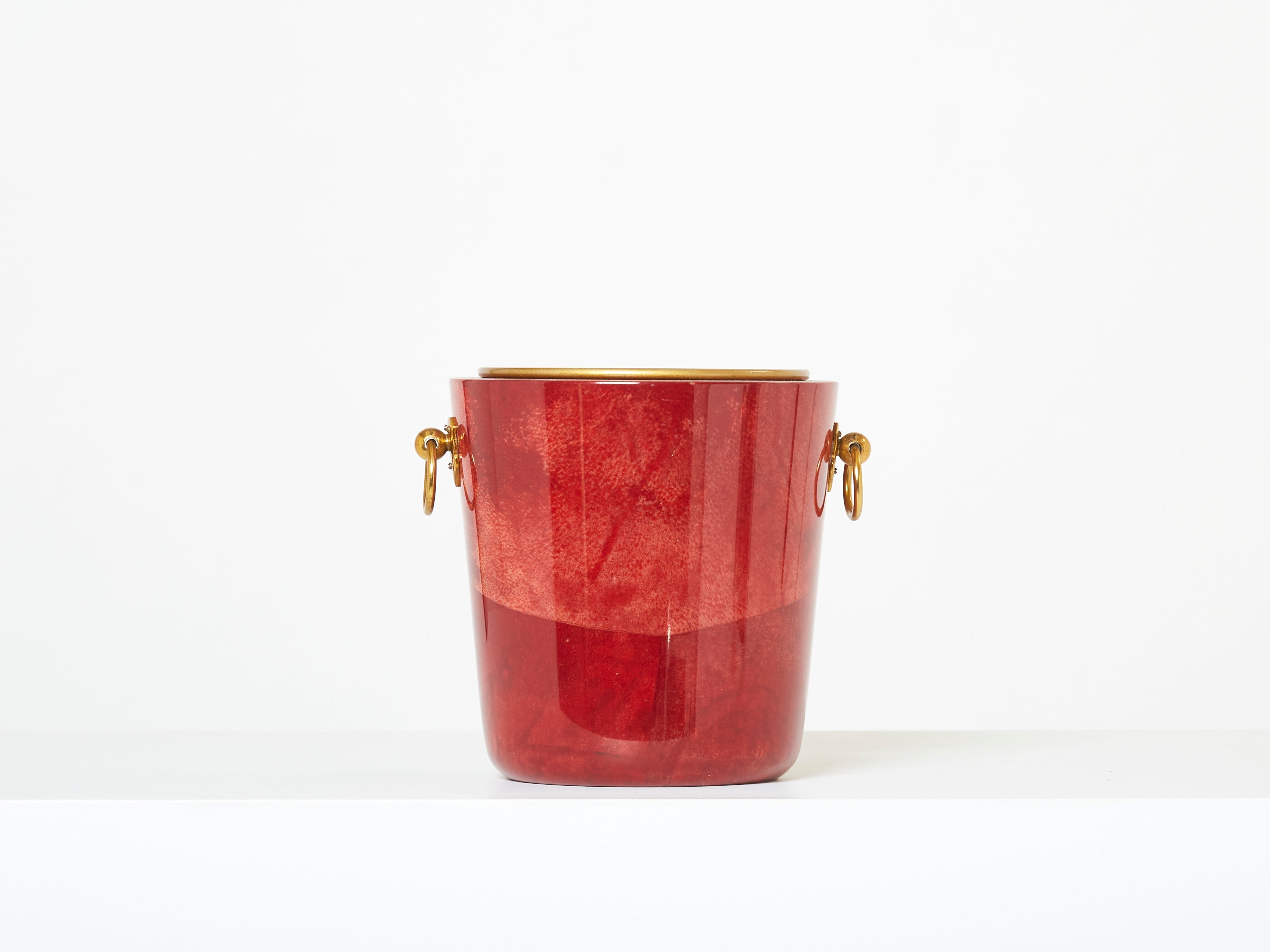 Aldo Tura goatskin brass ice bucket cocktail shaker bar set 1960